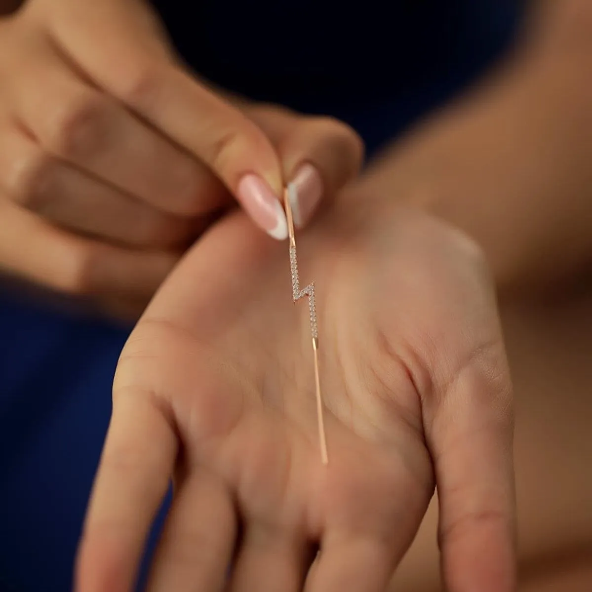 Sterling Silver Lightning Bolt Ear Crawler with Sparkling White Gemstones - Pair sold by Spero London product image thumbnail 3