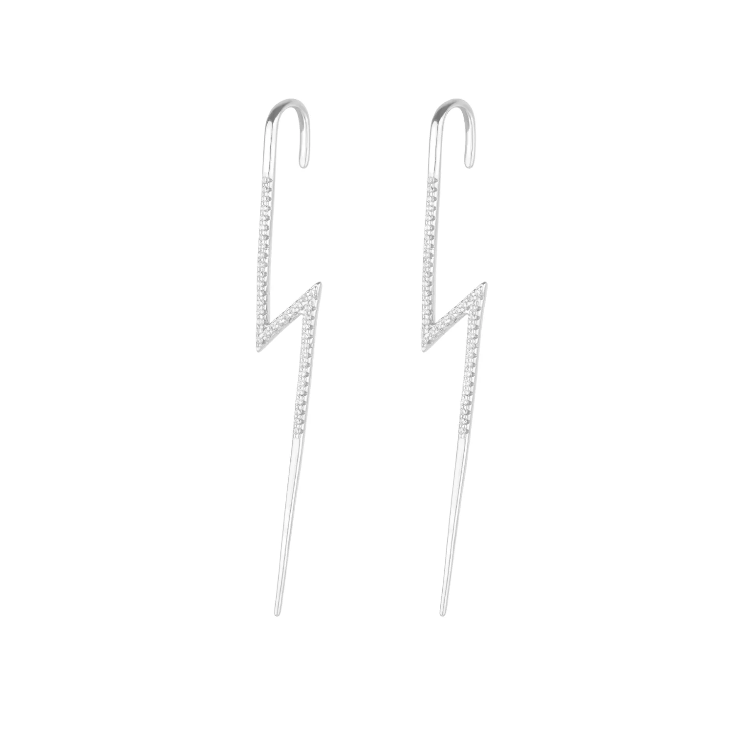 Sterling Silver Lightning Bolt Ear Crawler with Sparkling White Gemstones - Pair sold by Spero London product image thumbnail 4