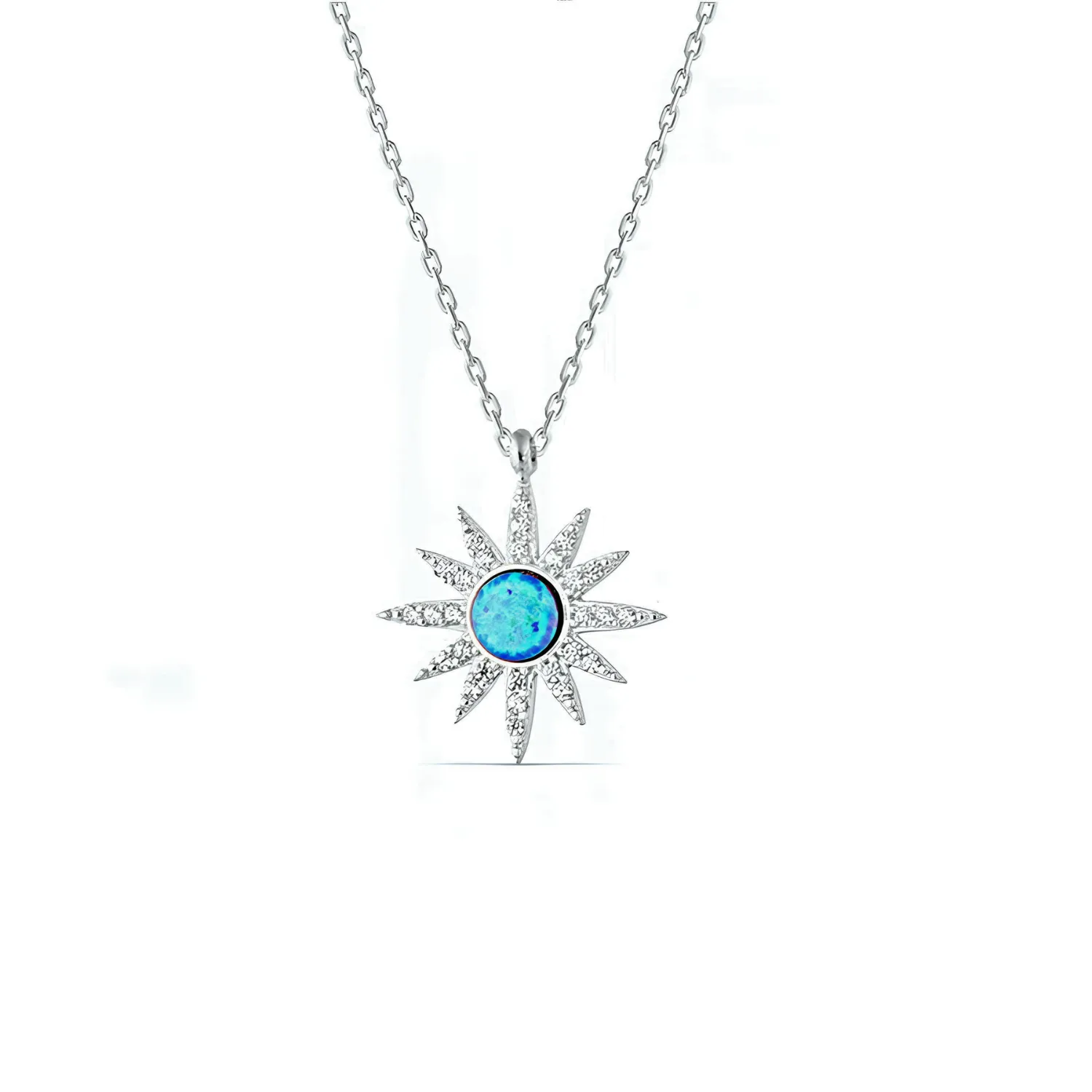 Blue Opal Sun Sterling Silver Necklace sold by Spero London