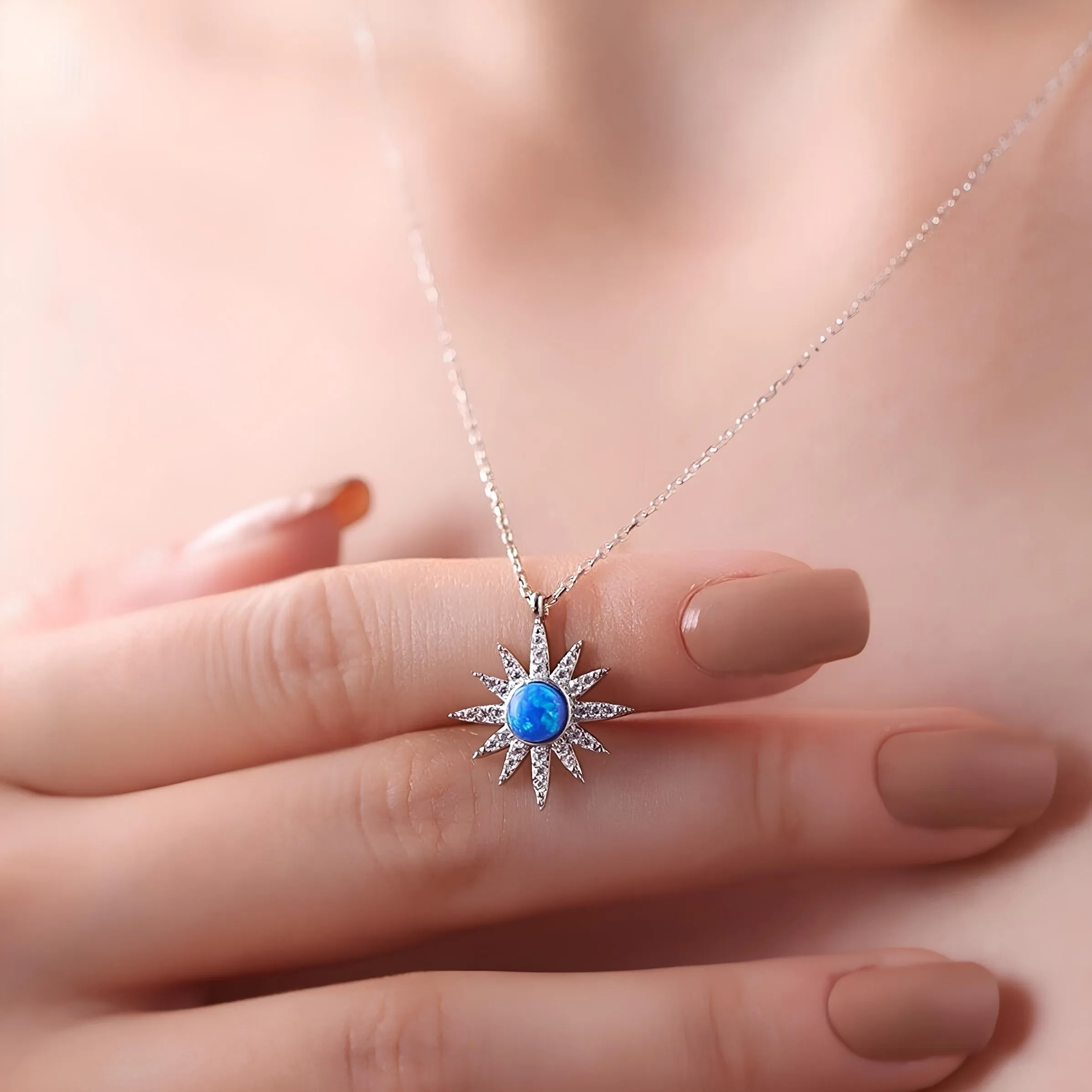 Blue Opal Sun Sterling Silver Necklace sold by Spero London product image thumbnail 2