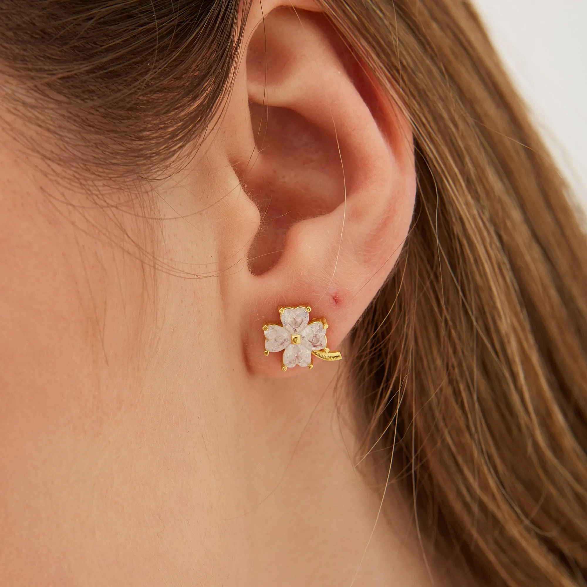 Four Leaf Clover Sterling Silver Stud Earrings - White sold by Spero London product image thumbnail 4