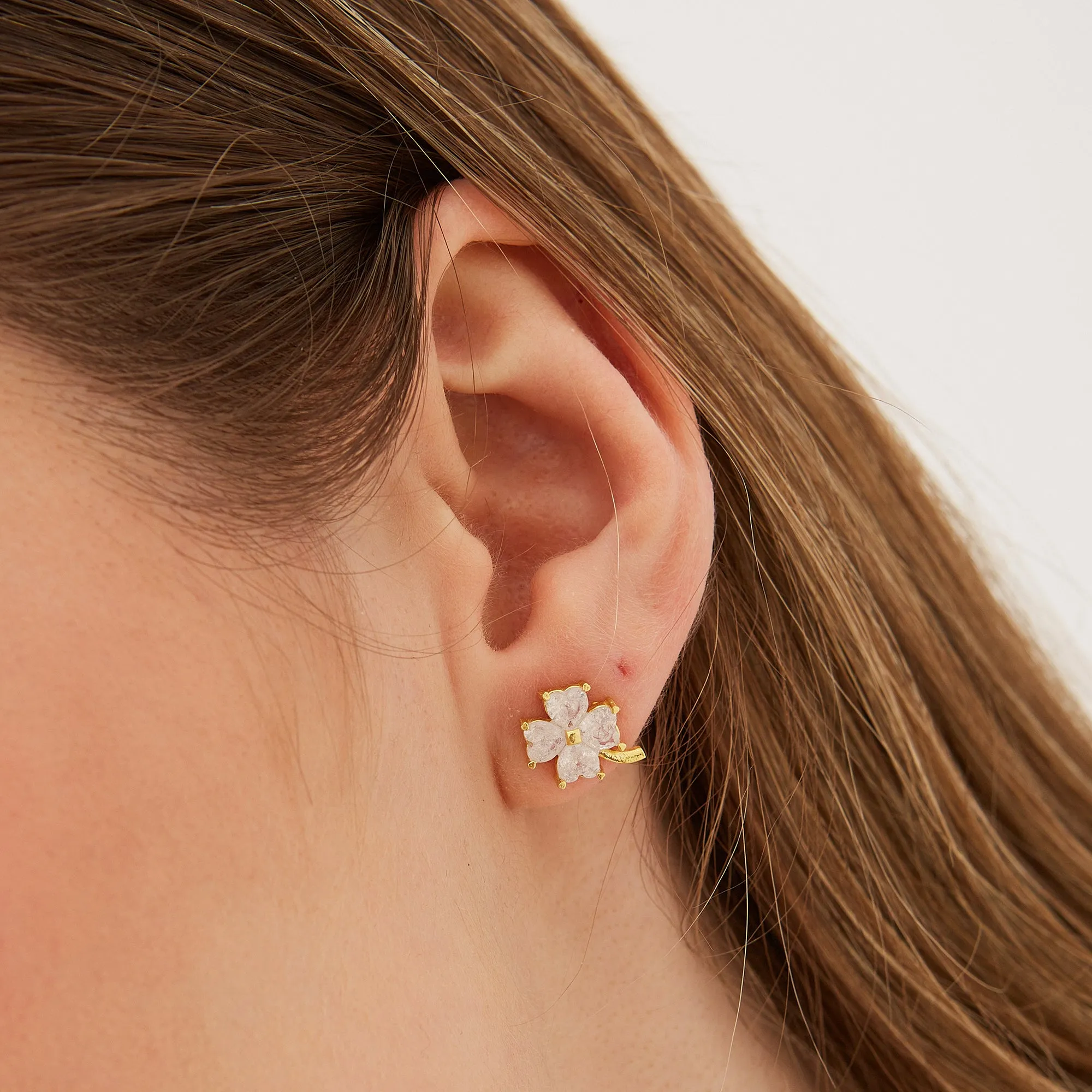 Four Leaf Clover Sterling Silver Stud Earrings - White sold by Spero London product image thumbnail 2