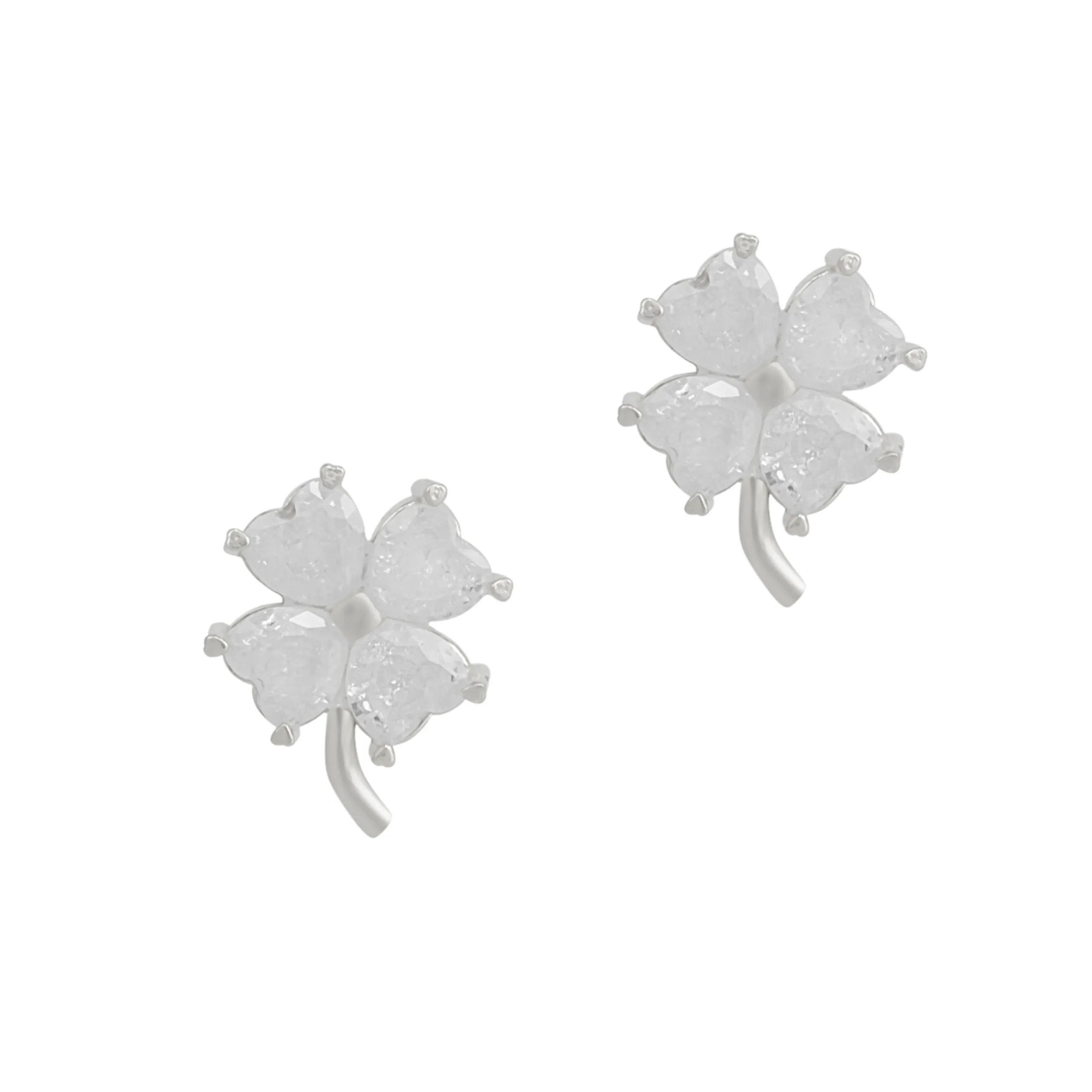 Four Leaf Clover Sterling Silver Stud Earrings - White sold by Spero London product image thumbnail 5