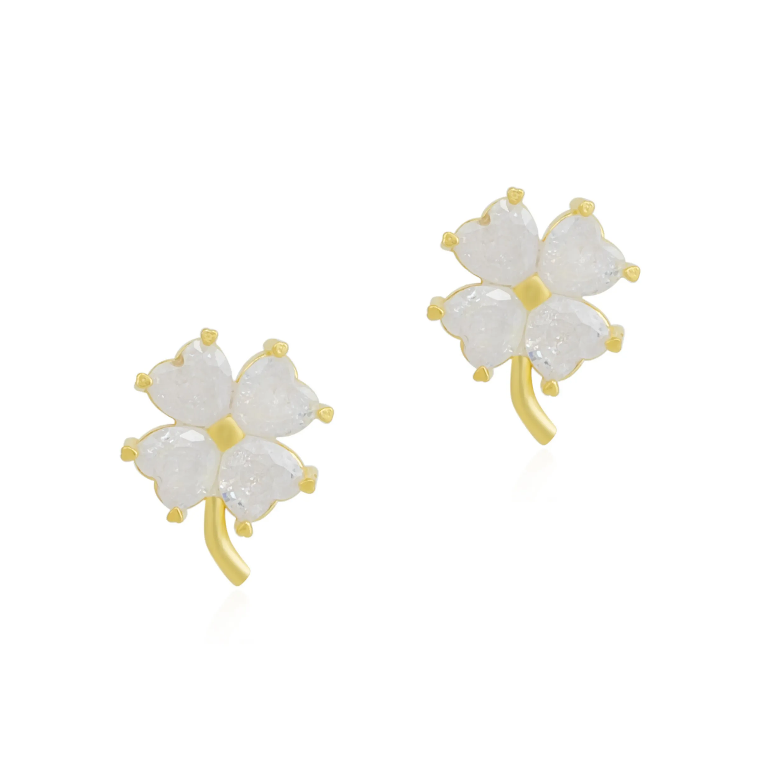 Four Leaf Clover Sterling Silver Stud Earrings - White sold by Spero London