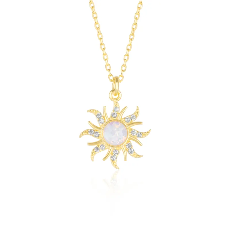 White Opal Sun & Sunburst Necklace in Sterling Silver sold by Spero London