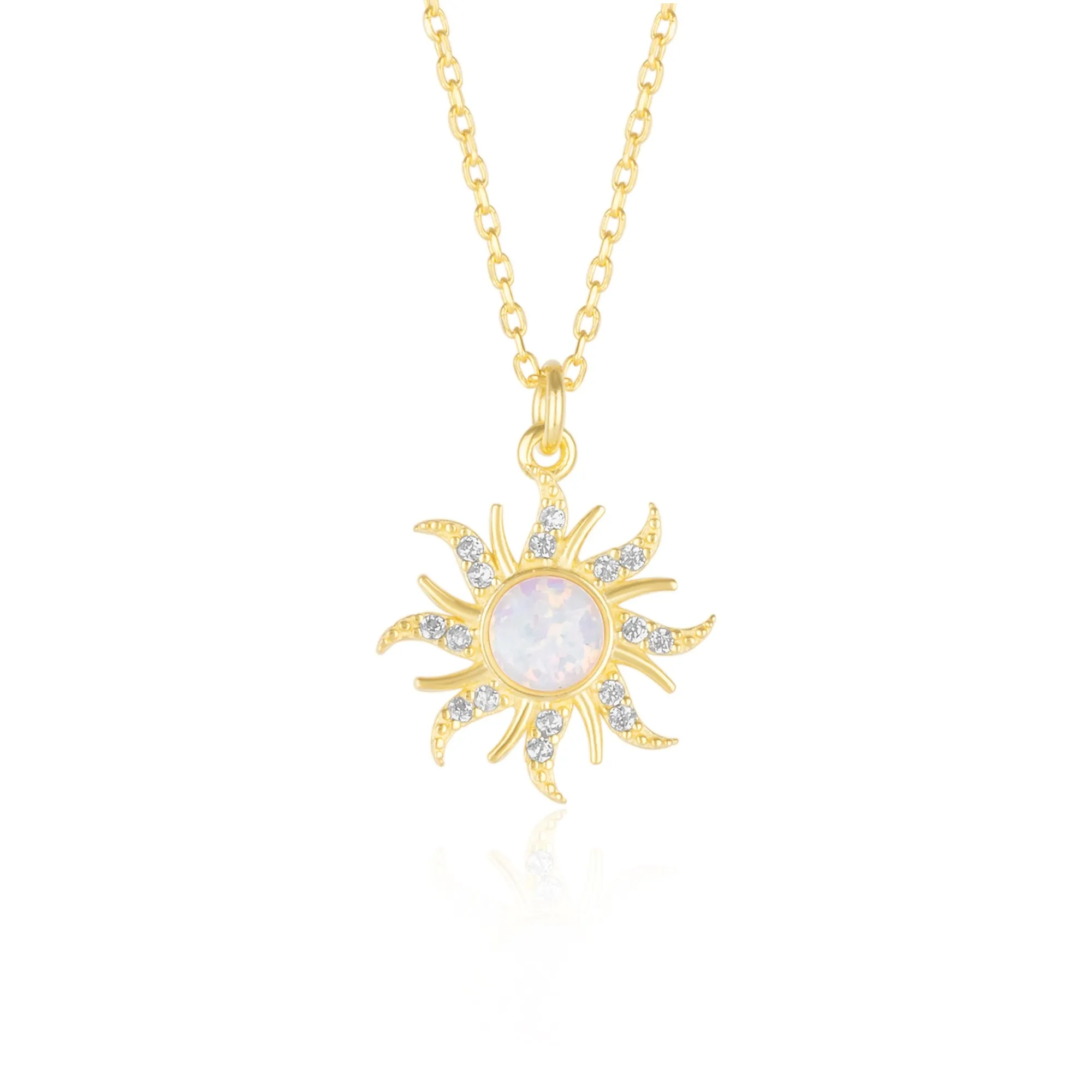 White Opal Sun & Sunburst Necklace in Sterling Silver sold by Spero London