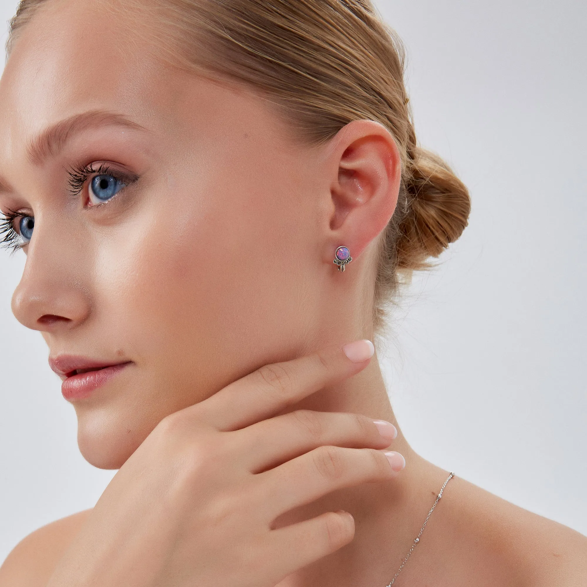 Sterling Silver High Quality Round Purple Opal Earrings With Marcasite Jewels sold by Spero London product image thumbnail 4