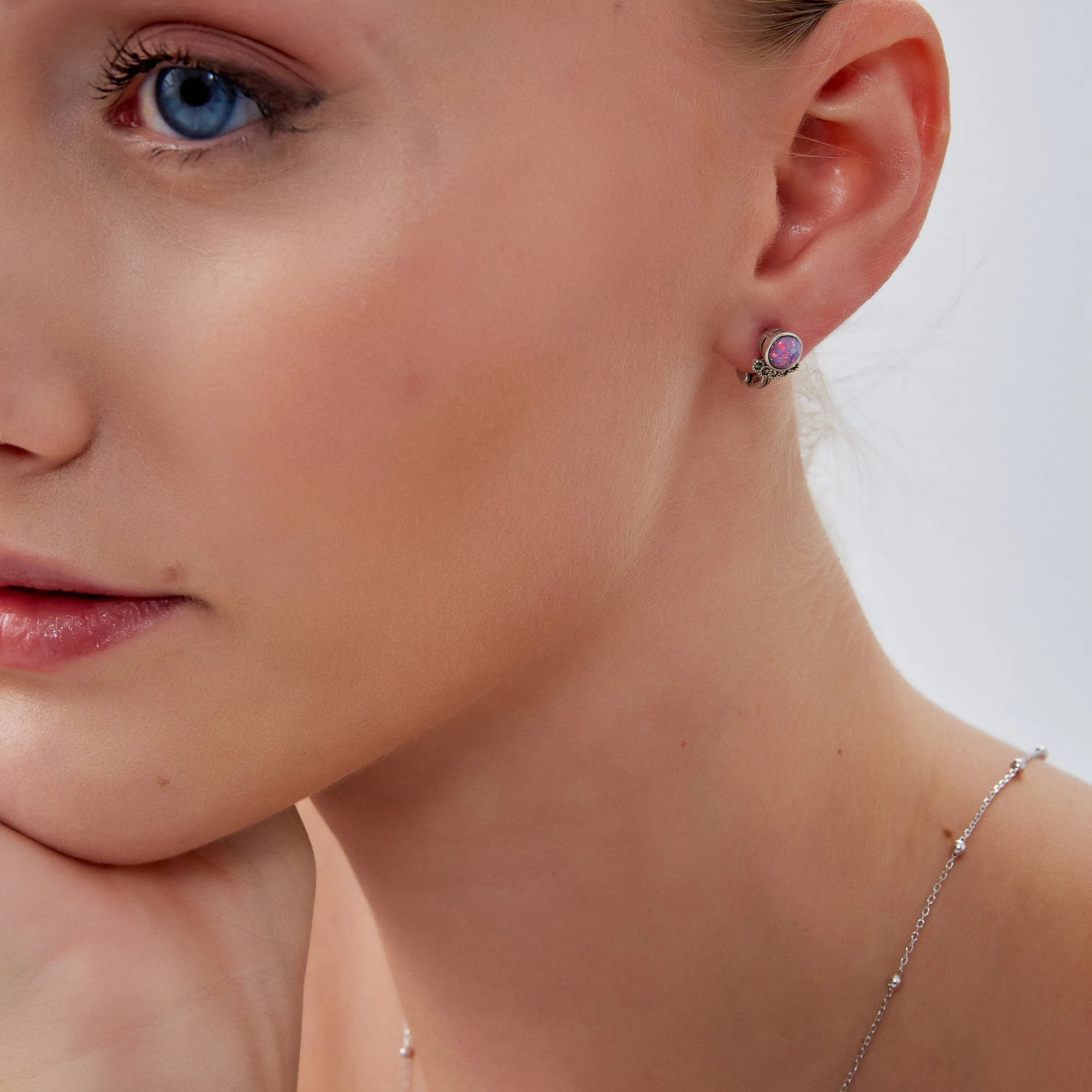 Sterling Silver High Quality Round Purple Opal Earrings With Marcasite Jewels sold by Spero London product image thumbnail 5