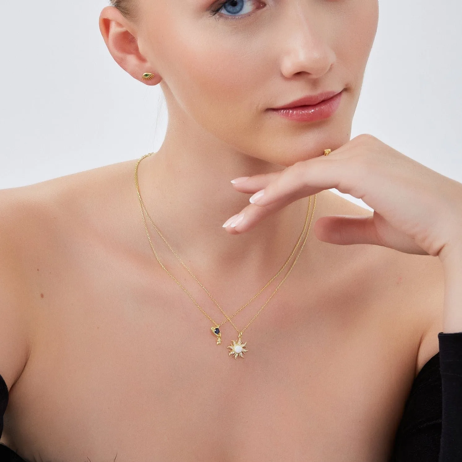 White Opal Sun & Sunburst Necklace in Sterling Silver sold by Spero London product image thumbnail 3