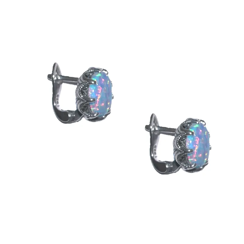 Round Opal High Quality Sterling Silver Earrings sold by Spero London