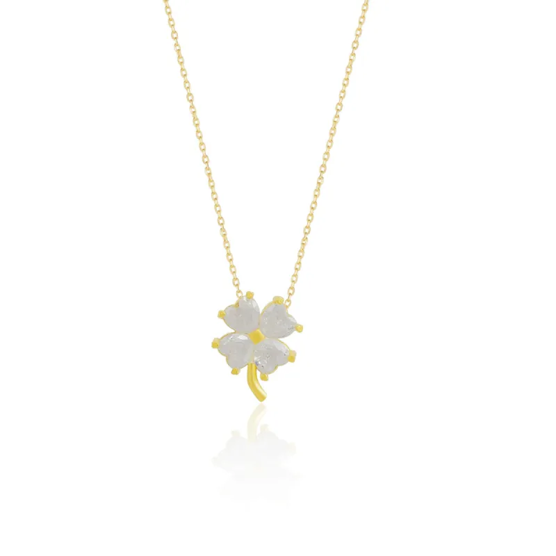 Four Leaf Clover Sterling Silver Necklace - White sold by Spero London