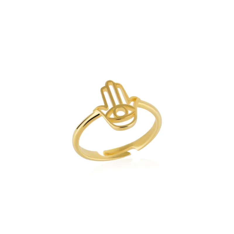 Hamsa Hand Adjustable Ring in Sterling Silver sold by Spero London