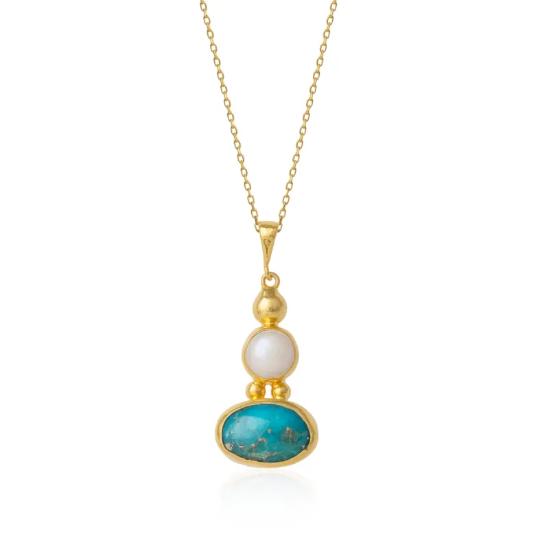 Turquoise Authentic Pendant Sterling Silver Gold Plated Necklace sold by Spero London