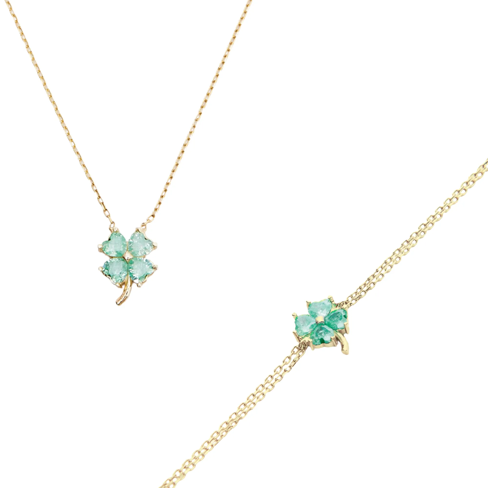 Four Leaves Clover Sterling Silver Bracelet and Necklace Set in Green sold by Spero London product image thumbnail 5