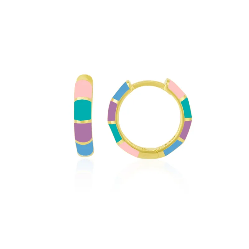 Enamel Rainbow Sterling Silver Hoop Earrings sold by Spero London