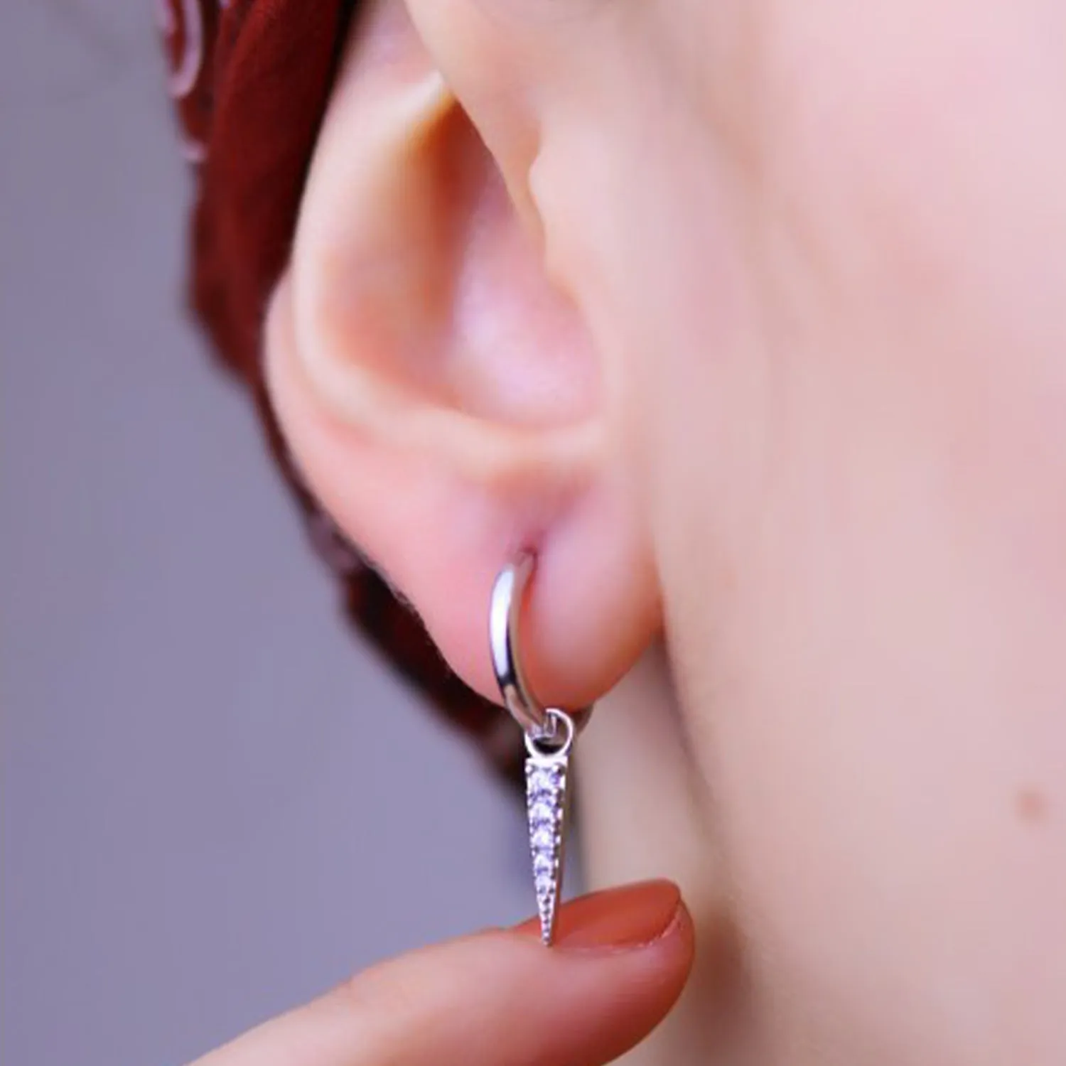 Sterling Silver Triangle Pave Spike Charm Hoop Earrings sold by Spero London product image thumbnail 4