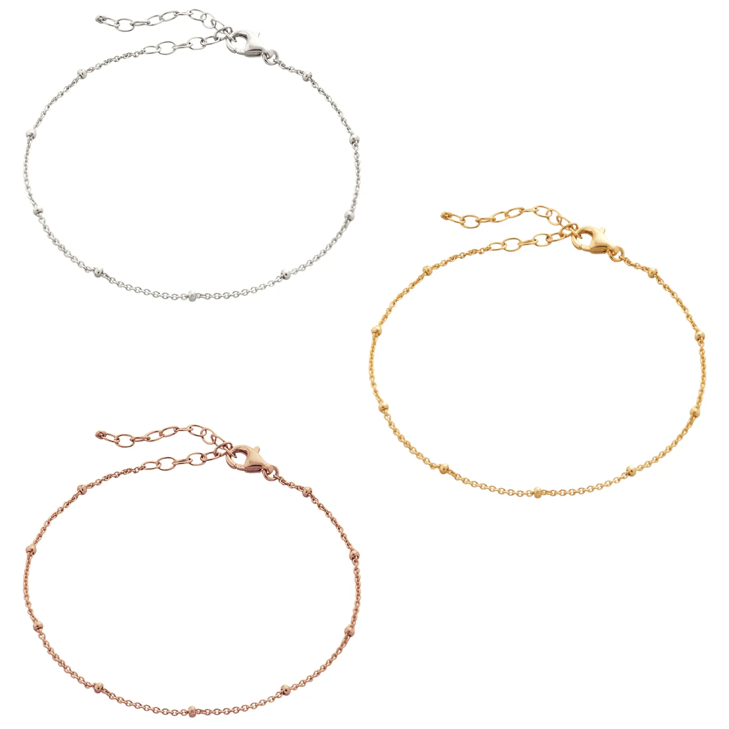 Bead Curb Chain Sterling Silver Adjustable Satellite Bracelet Set sold by Spero London