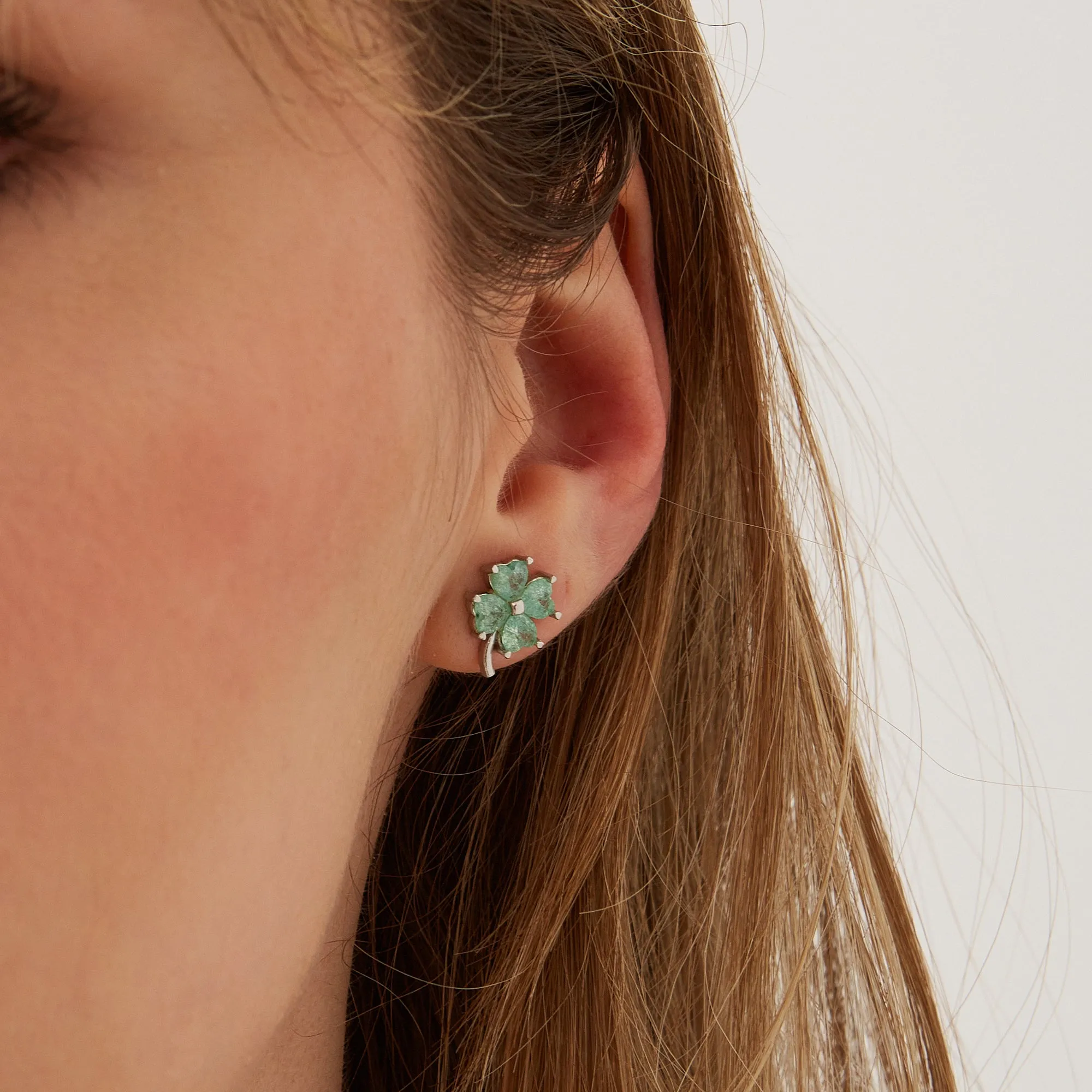 Four Leaves Clover Sterling Silver Stud Earrings- Green sold by Spero London product image thumbnail 4