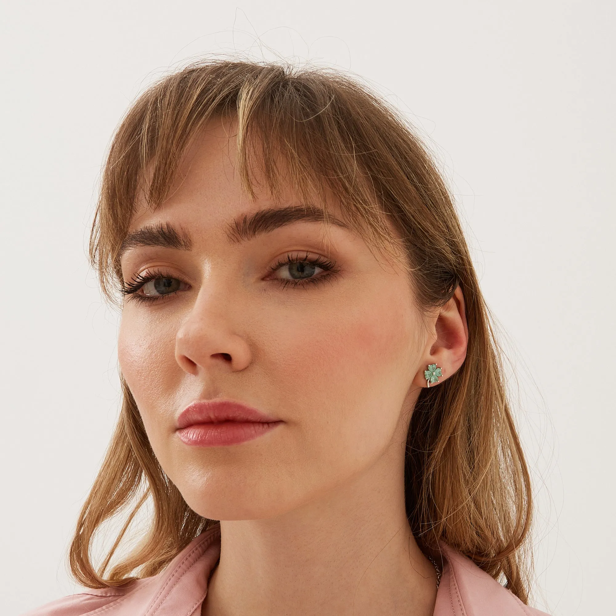 Four Leaves Clover Sterling Silver Stud Earrings- Green sold by Spero London product image thumbnail 3