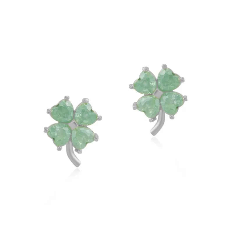 Four Leaves Clover Sterling Silver Stud Earrings- Green sold by Spero London