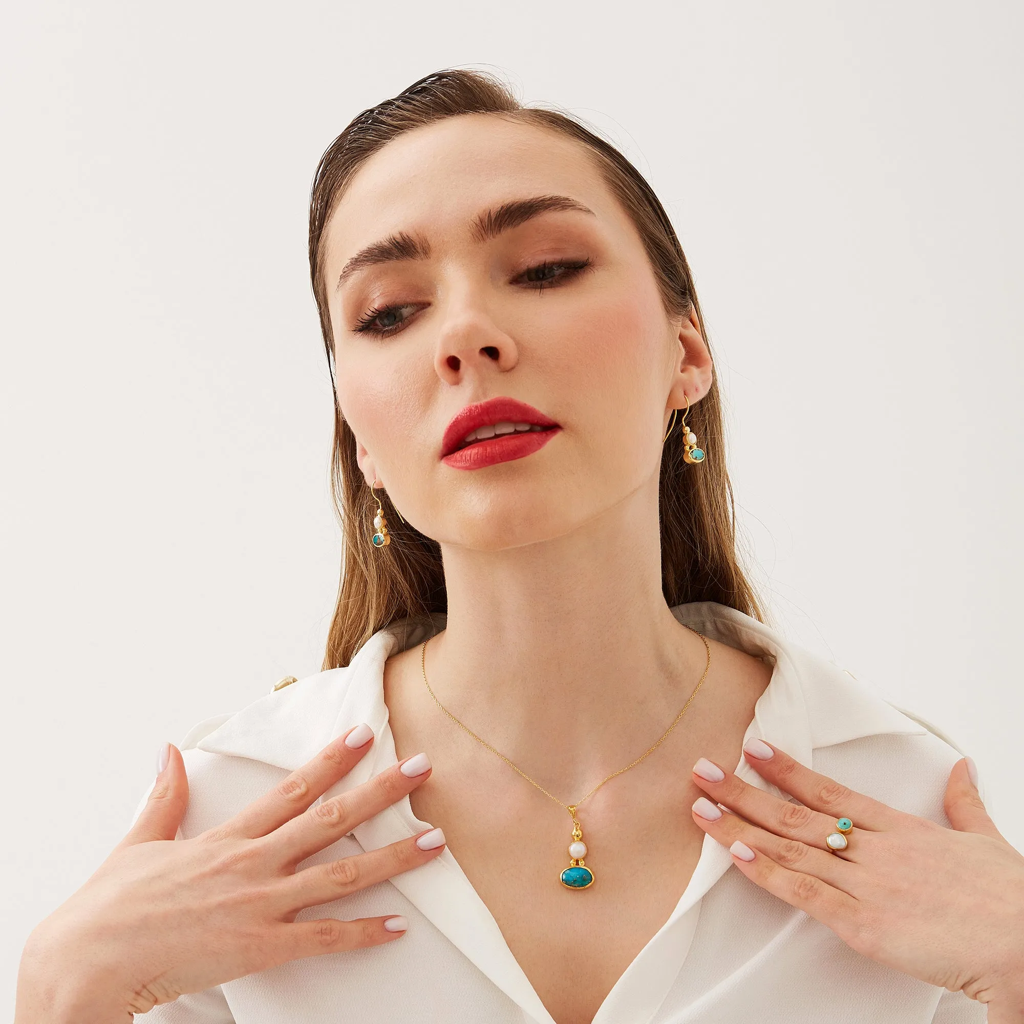 Turquoise Authentic Pendant and Earrings Sterling Silver Gold Plated Set sold by Spero London product image thumbnail 2