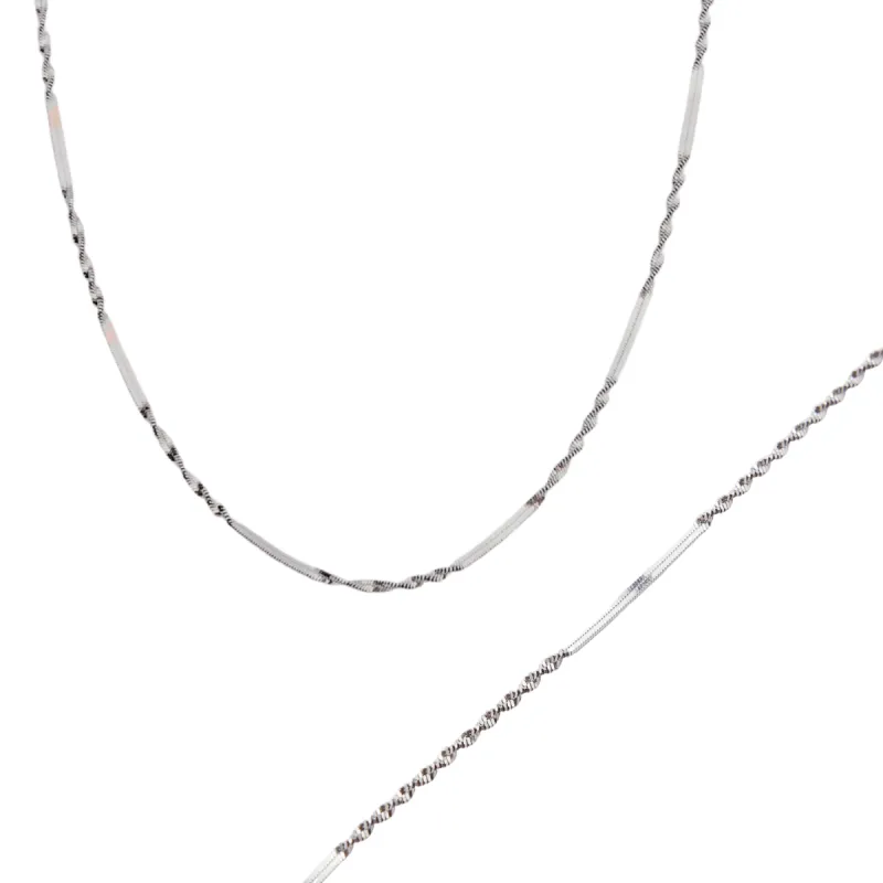 Half Twisted Sterling Silver Chain Necklace Bracelet Set Semi Singapore Chain sold by Spero London