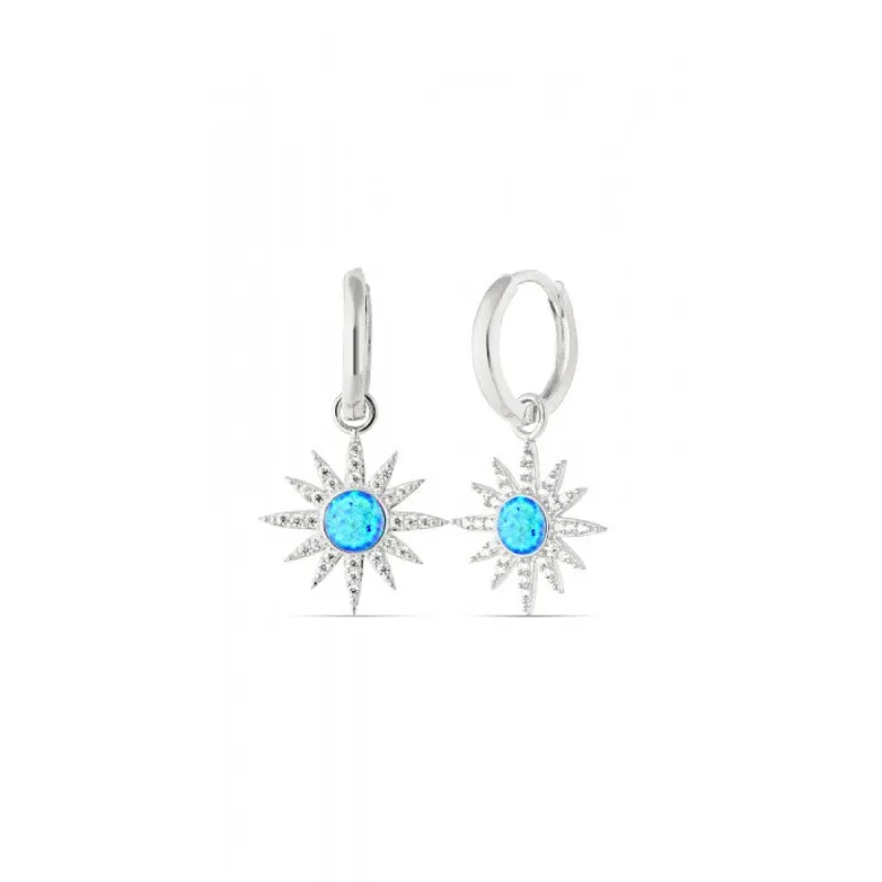 Blue Opal Sun Drop Hoop Earrings Sterling Silver sold by Spero London