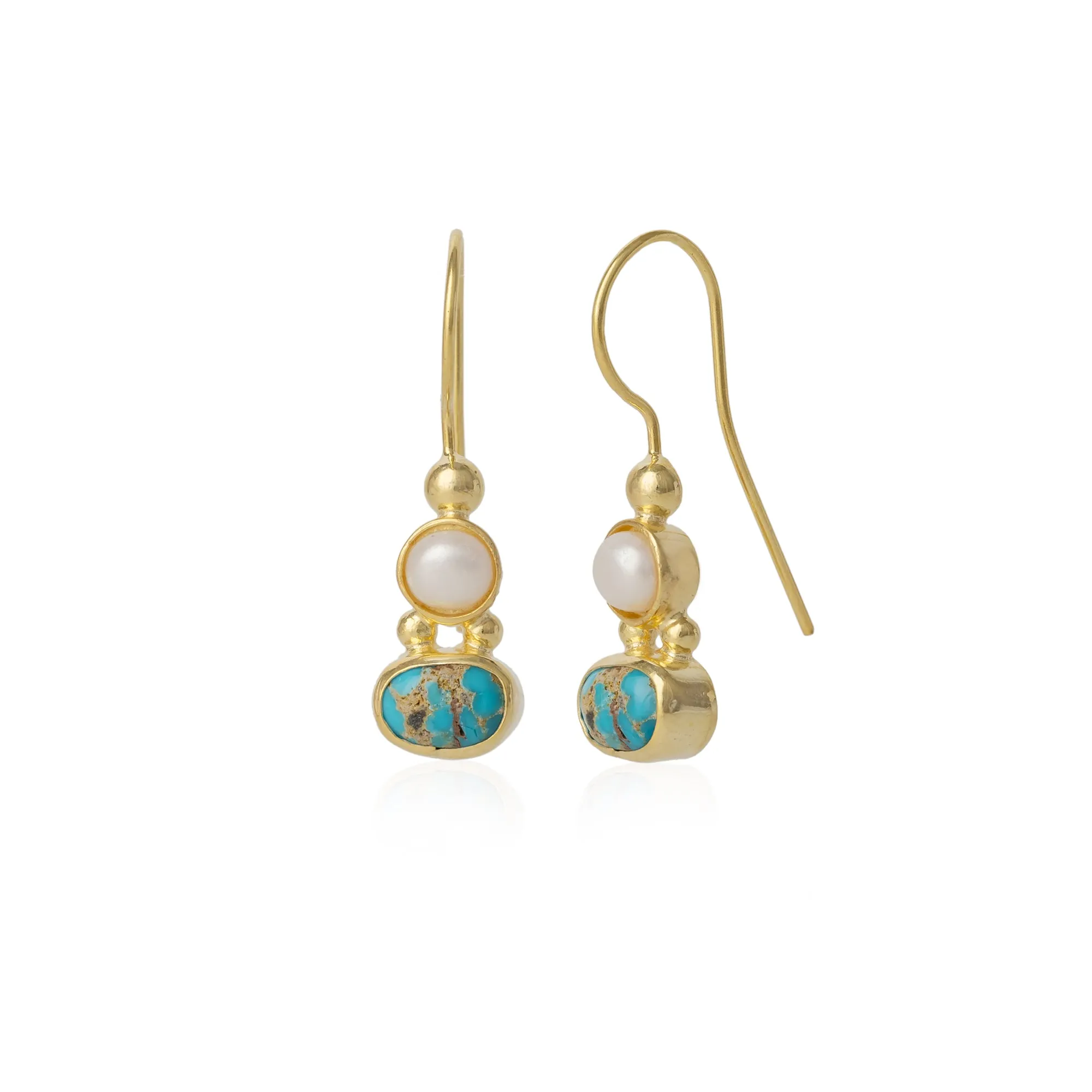 Authentic Turquoise Sterling Silver Drop Gold Plated Earrings sold by Spero London