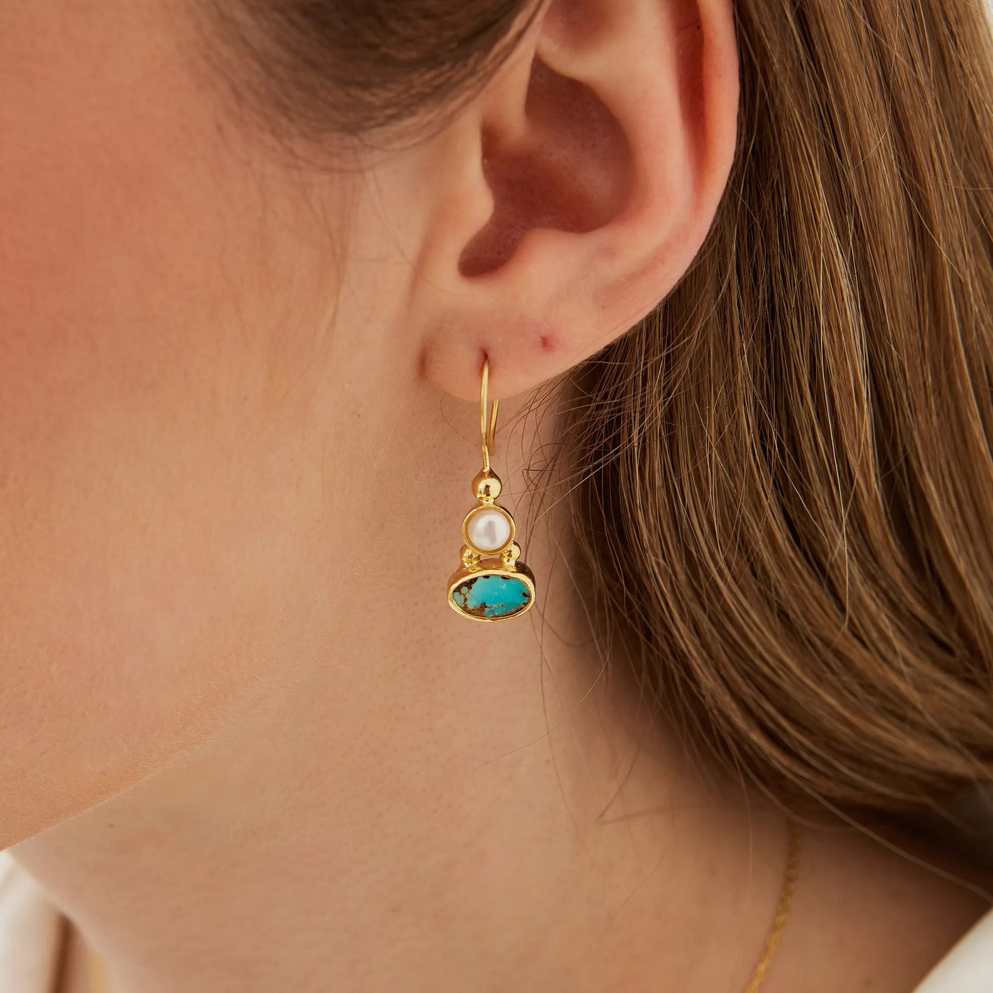 Authentic Turquoise Sterling Silver Drop Gold Plated Earrings sold by Spero London product image thumbnail 2