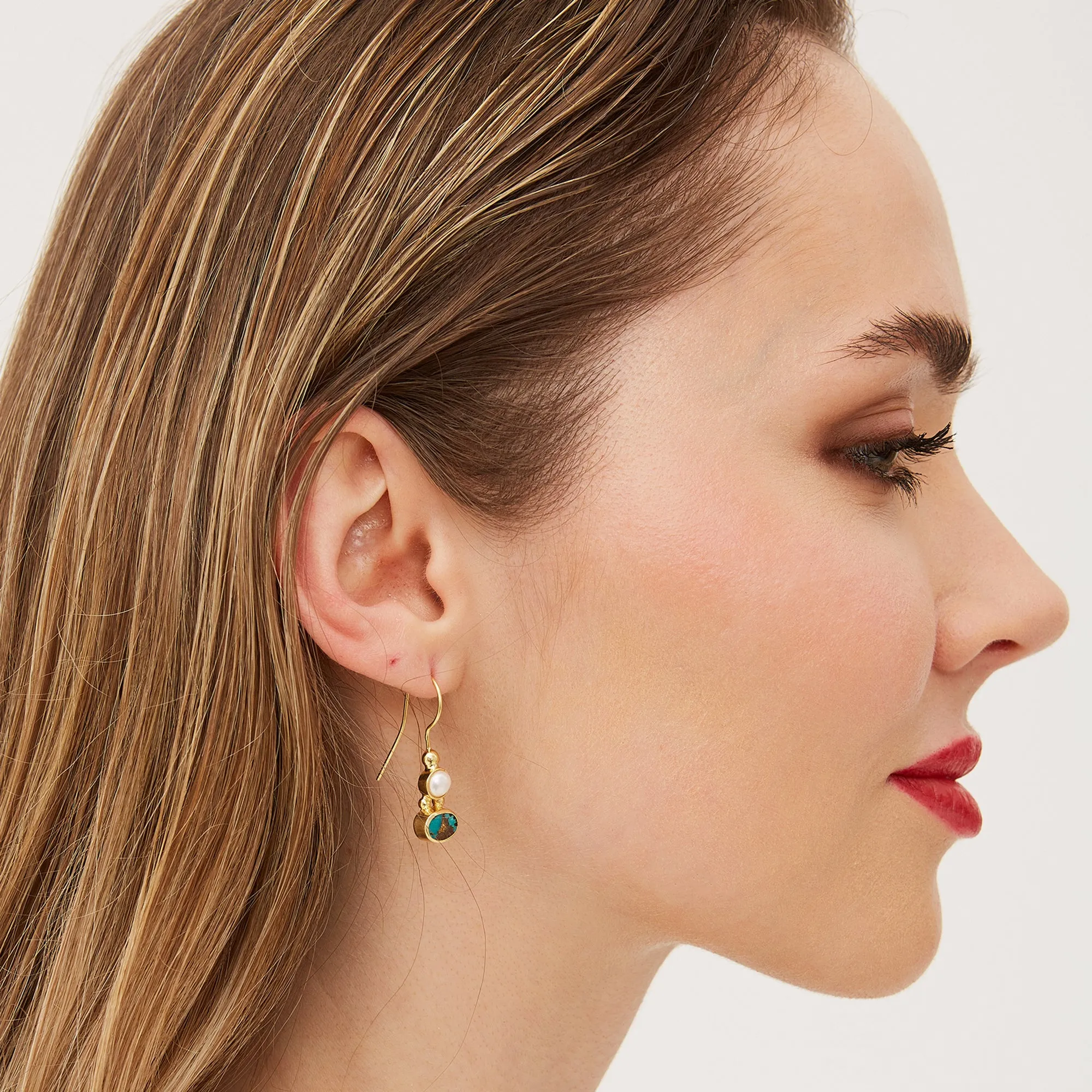 Authentic Turquoise Sterling Silver Drop Gold Plated Earrings sold by Spero London product image thumbnail 3