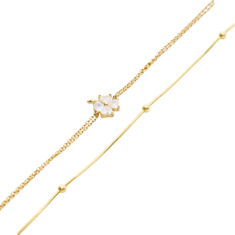 White Clover Bracelet and Italian Bead Chain Bracelet Layering Set sold by Spero London