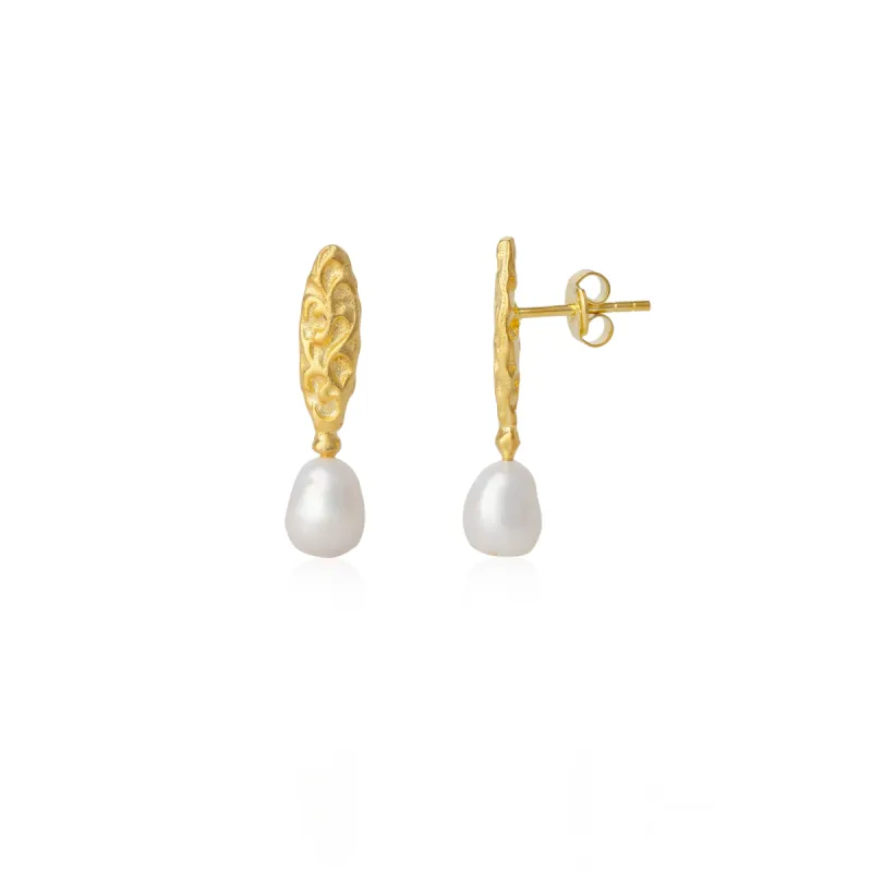 Drop Baroque Pearl Natural Textured Sterling Silver Authentic Earrings sold by Spero London
