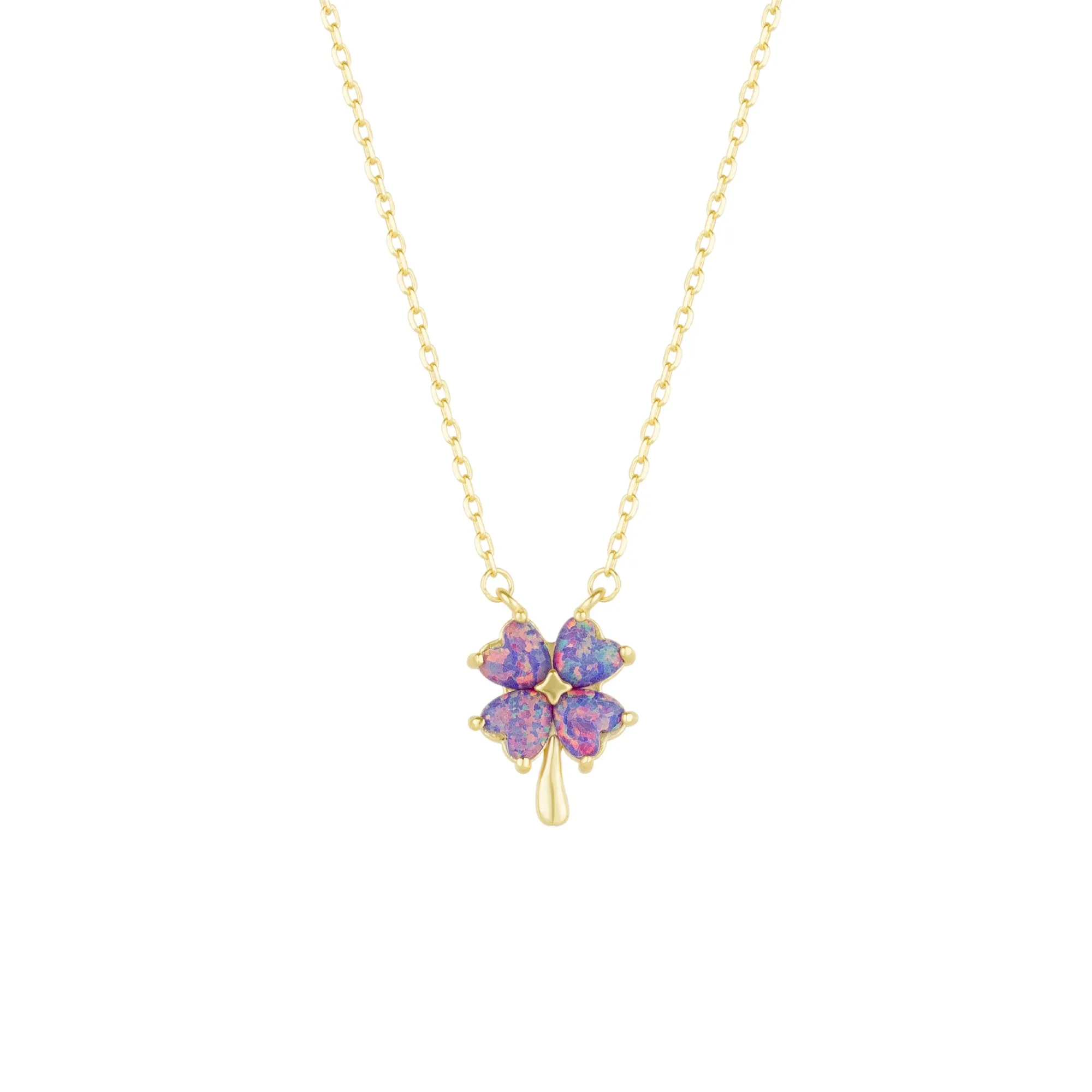 Pink & Purple Opal Four Leaf Clover Sterling Silver Necklace sold by Spero London product image thumbnail 2