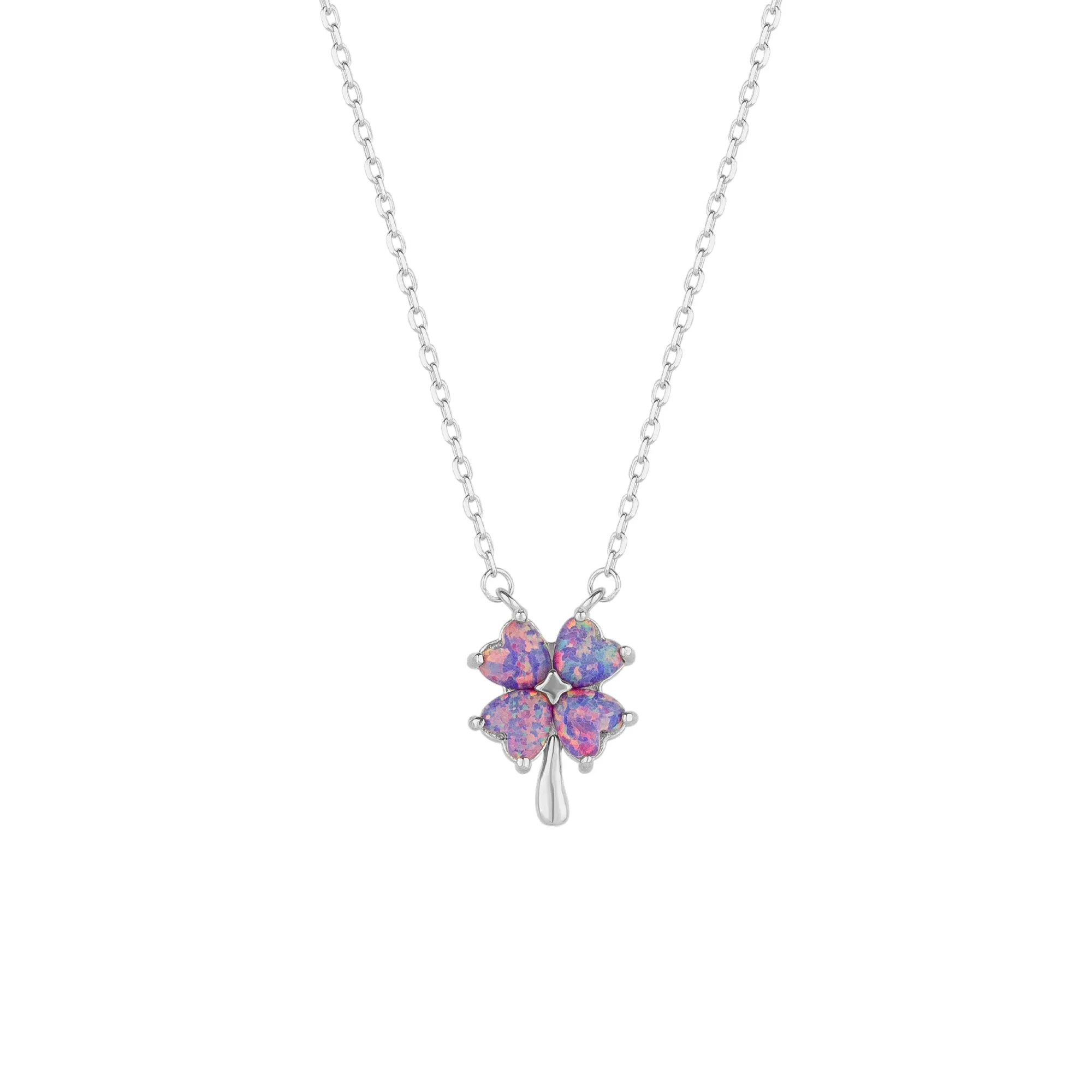 Pink & Purple Opal Four Leaf Clover Sterling Silver Necklace sold by Spero London