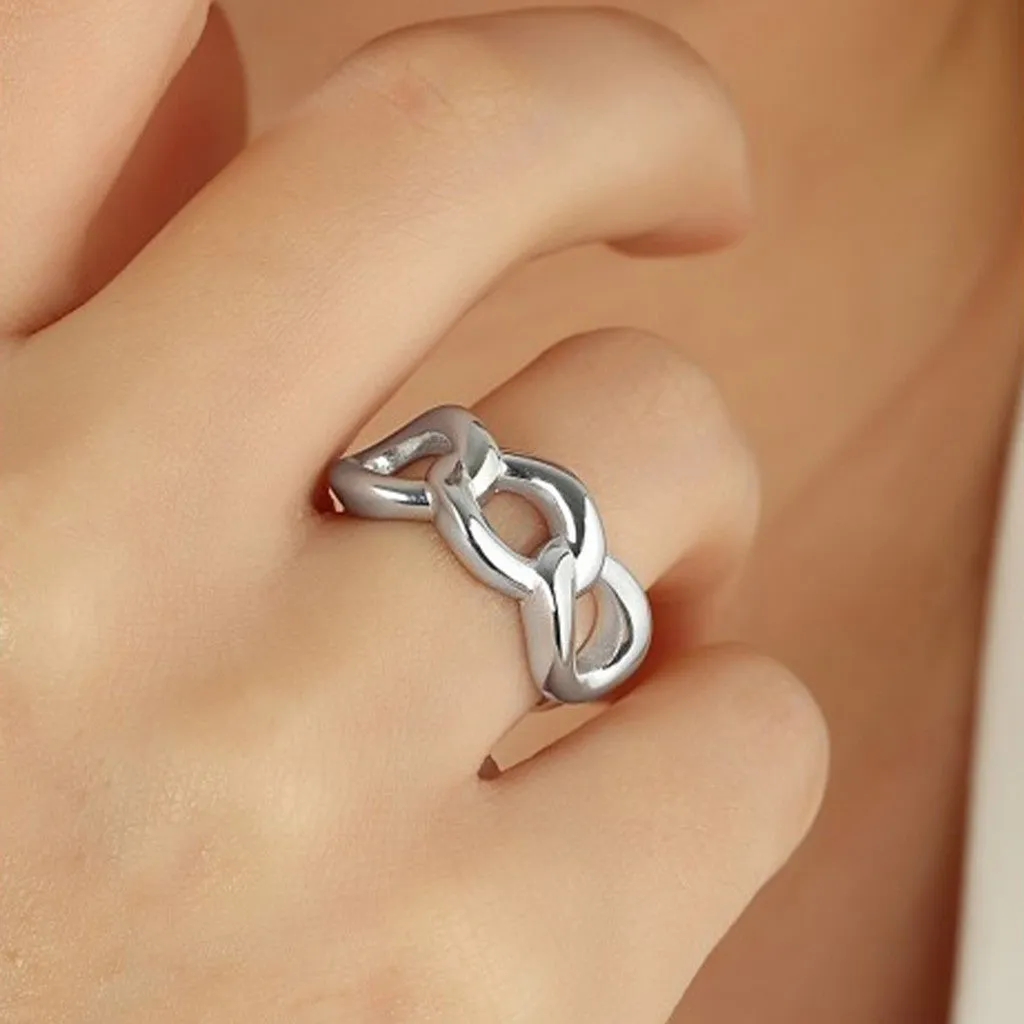 Chunky Three Hoop Chain Sterling Silver Adjustable Statement Ring sold by Spero London product image thumbnail 5