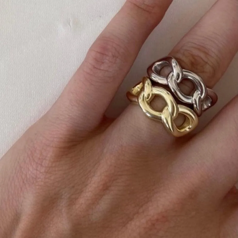 Chunky Three Hoop Chain Sterling Silver Adjustable Statement Ring sold by Spero London product image thumbnail 3