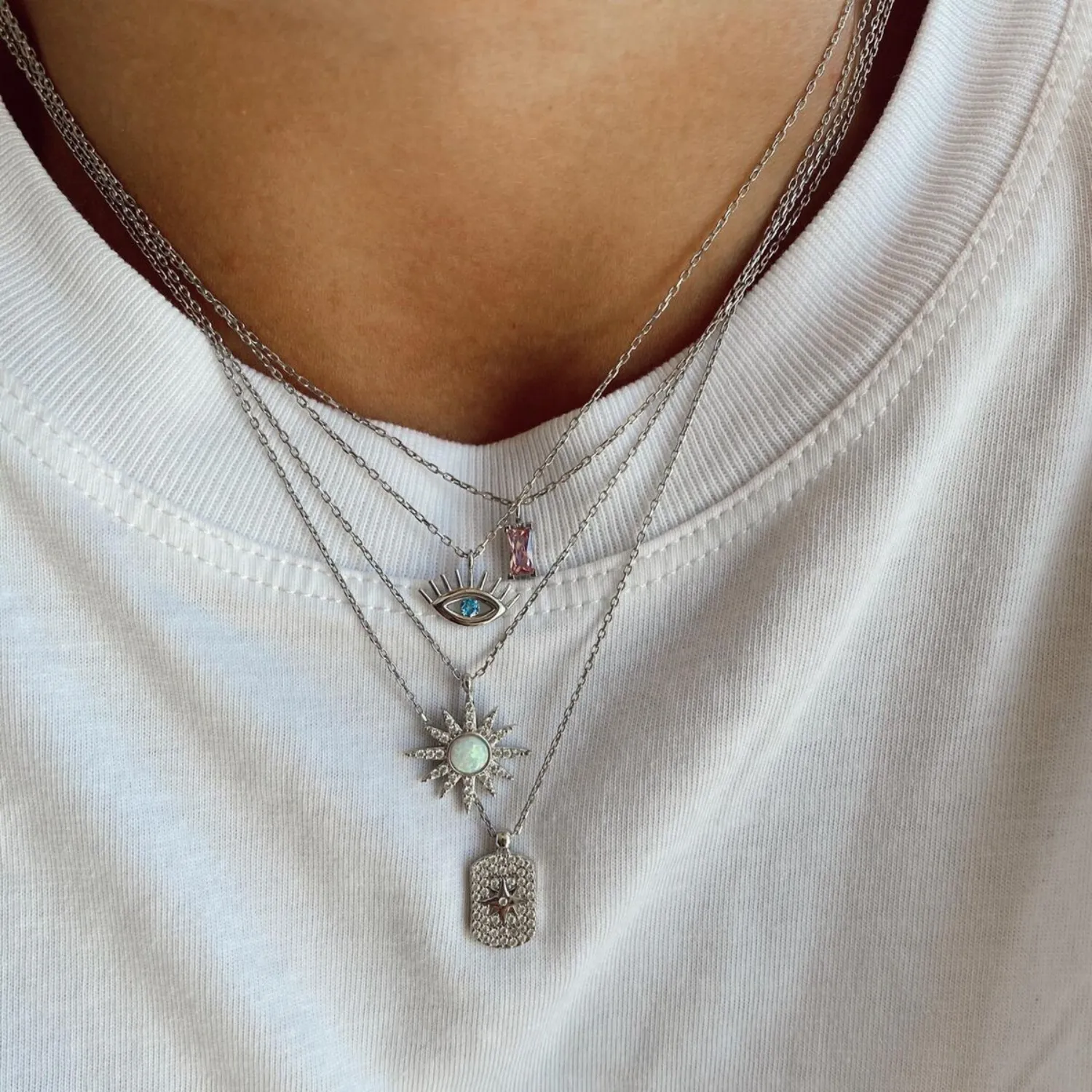 Aqua Blue Eye Evil Eye Sterling Silver Necklace sold by Spero London product image thumbnail 2