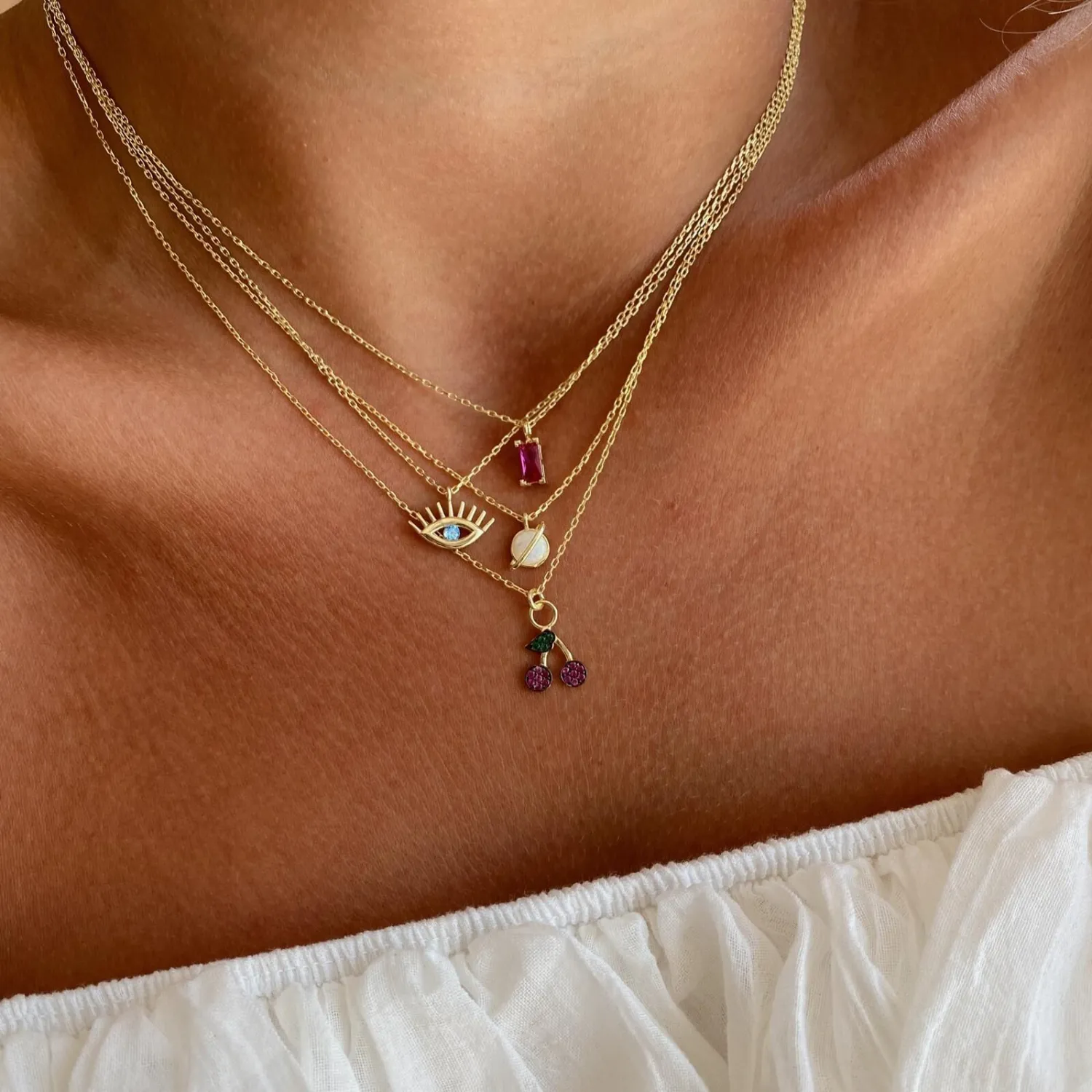 Aqua Blue Eye Evil Eye Sterling Silver Necklace sold by Spero London product image thumbnail 5