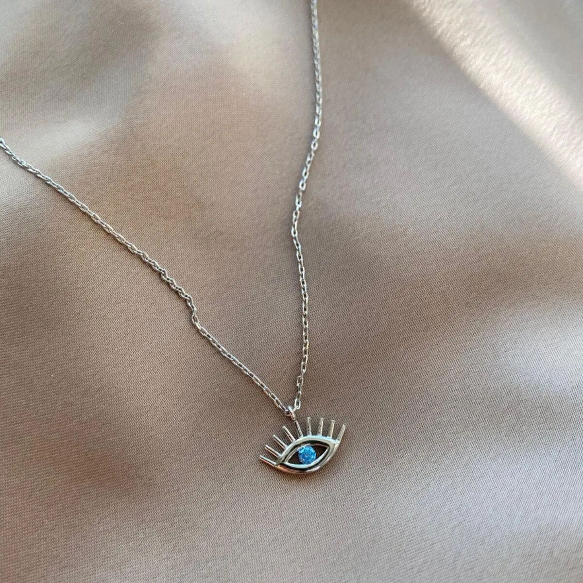 Aqua Blue Eye Evil Eye Sterling Silver Necklace sold by Spero London product image thumbnail 3