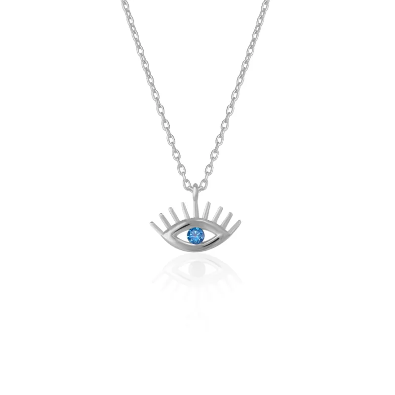 Aqua Blue Eye Evil Eye Sterling Silver Necklace sold by Spero London
