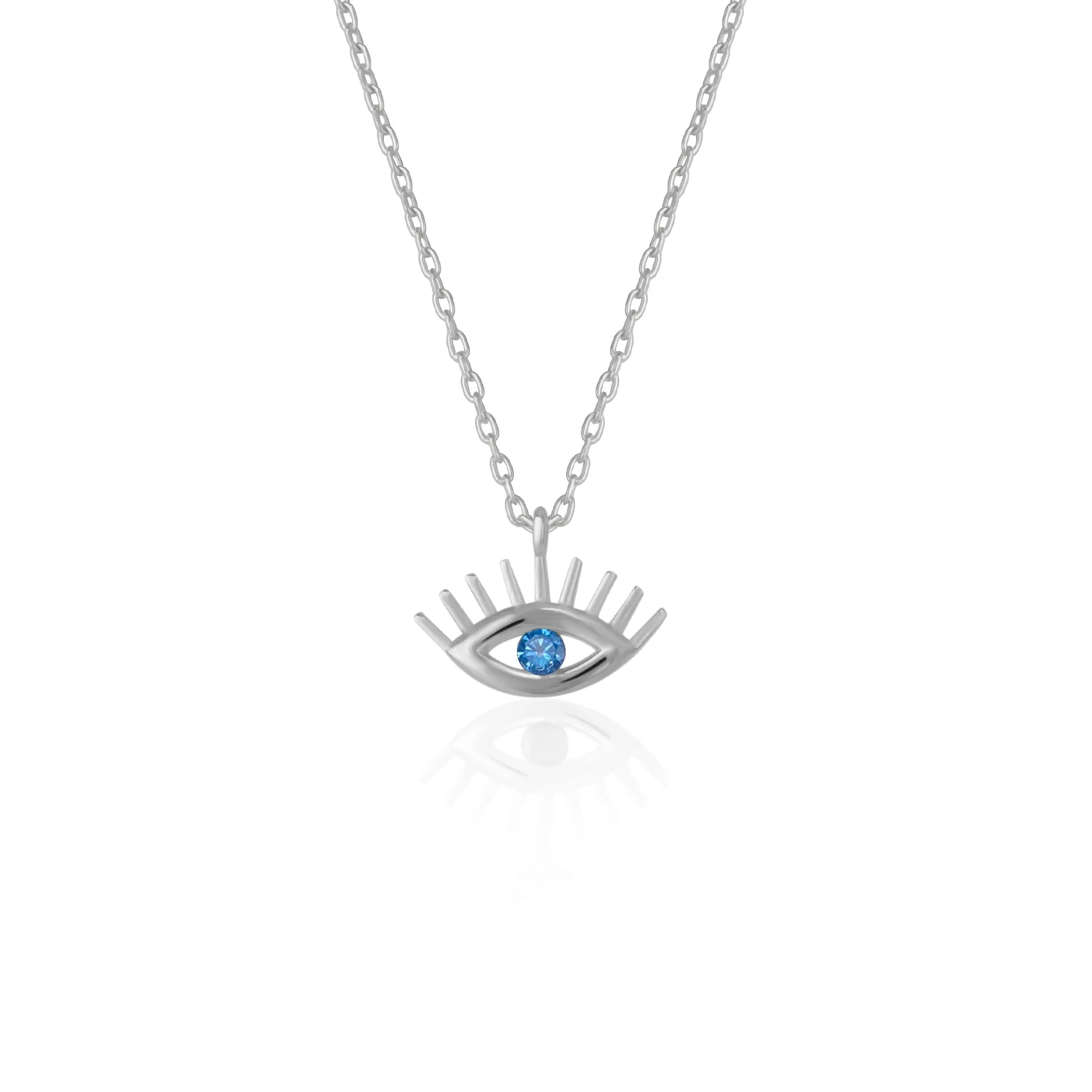 Aqua Blue Eye Evil Eye Sterling Silver Necklace sold by Spero London
