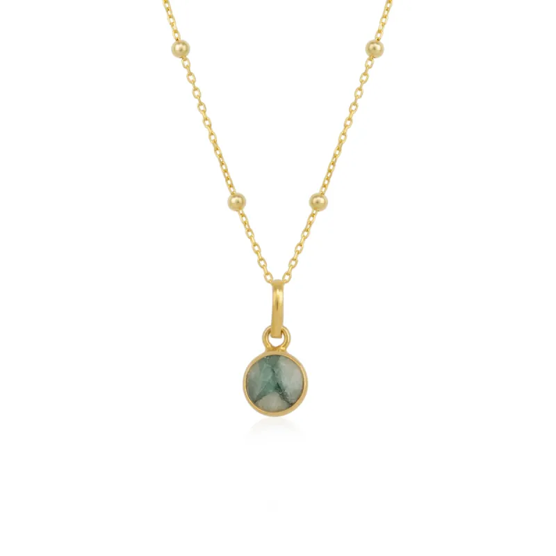 Sterling Silver Natural Round Pendant Necklace With Beaded Chain sold by Spero London