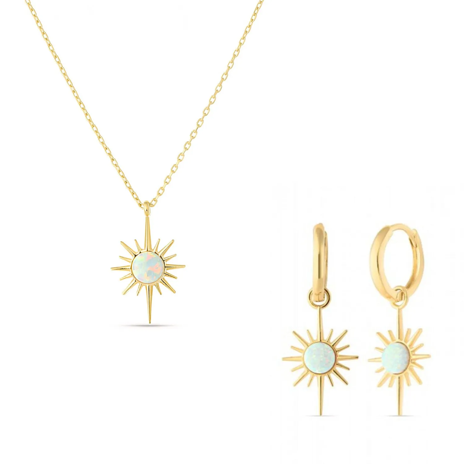 White Opal Northernstar Sterling Silver Pendant Necklace and Earrings Set sold by Spero London