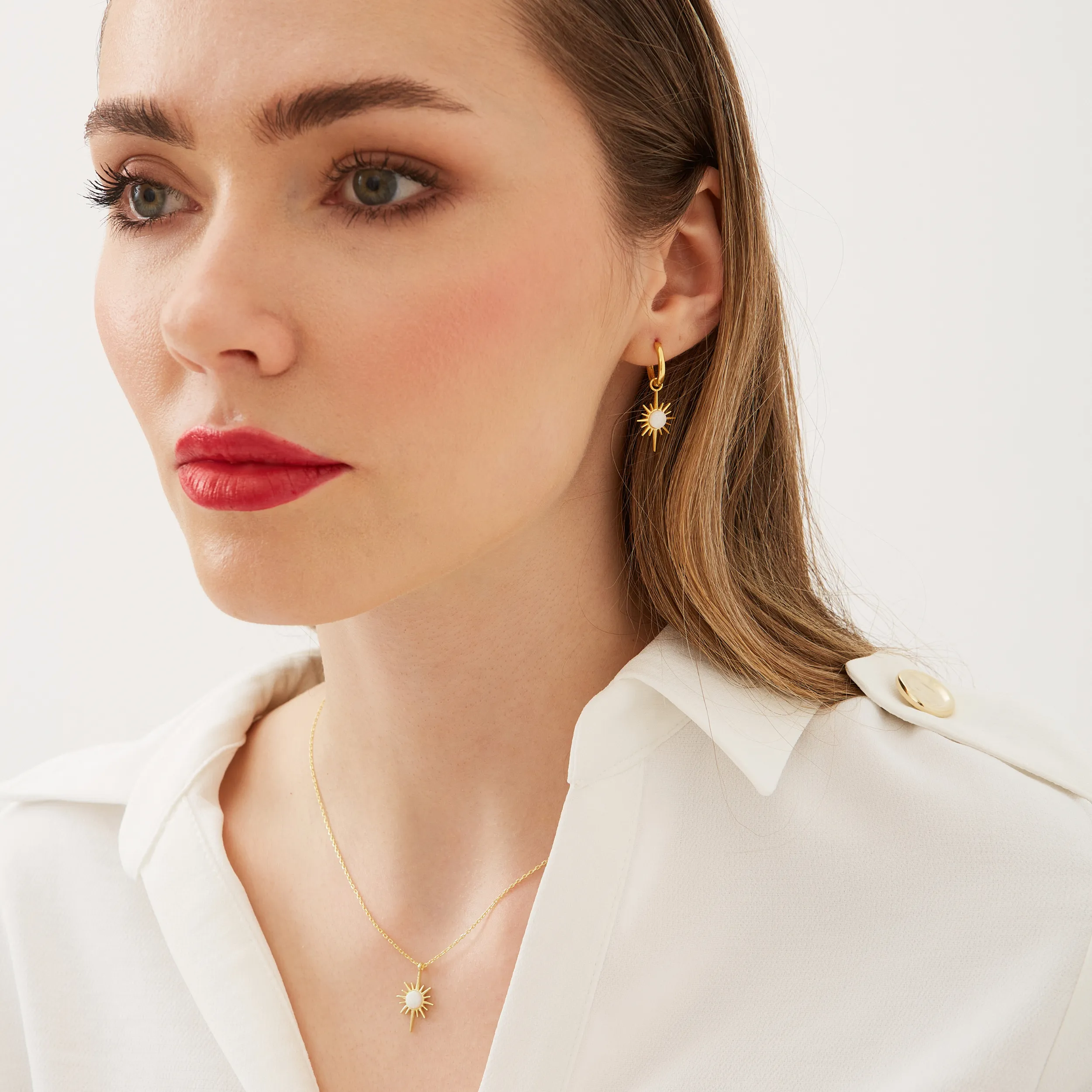 White Opal Northernstar Sterling Silver Pendant Necklace and Earrings Set sold by Spero London product image thumbnail 2