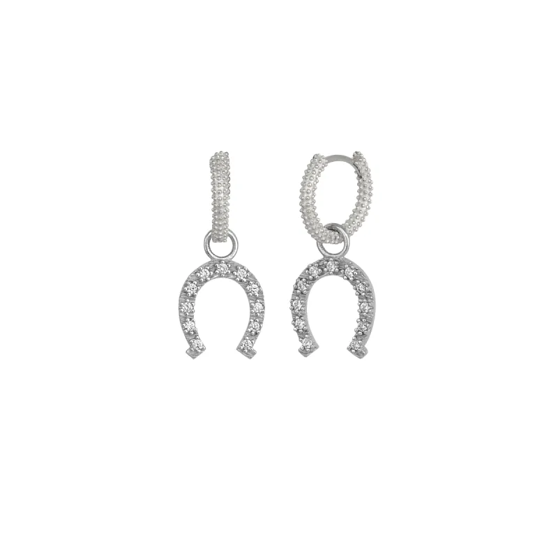 Silver Hoop Sterling Silver Horseshoe Equestrian Earrings sold by Spero London