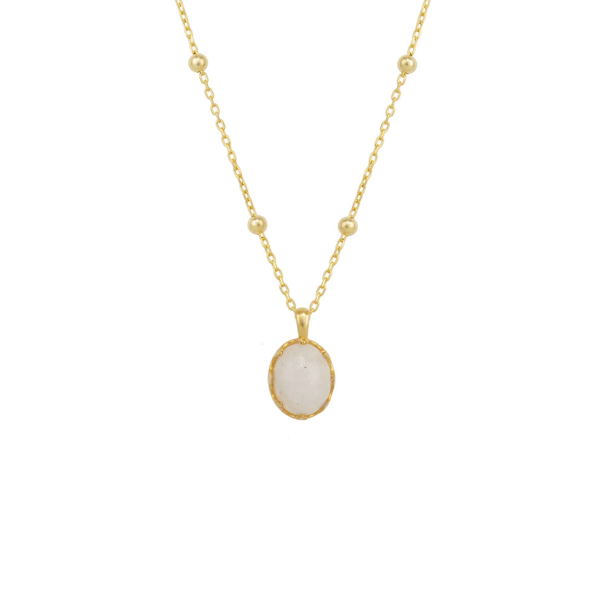 Moonstone Sterling Silver Pendant Necklace With Beaded Chain sold by Spero London