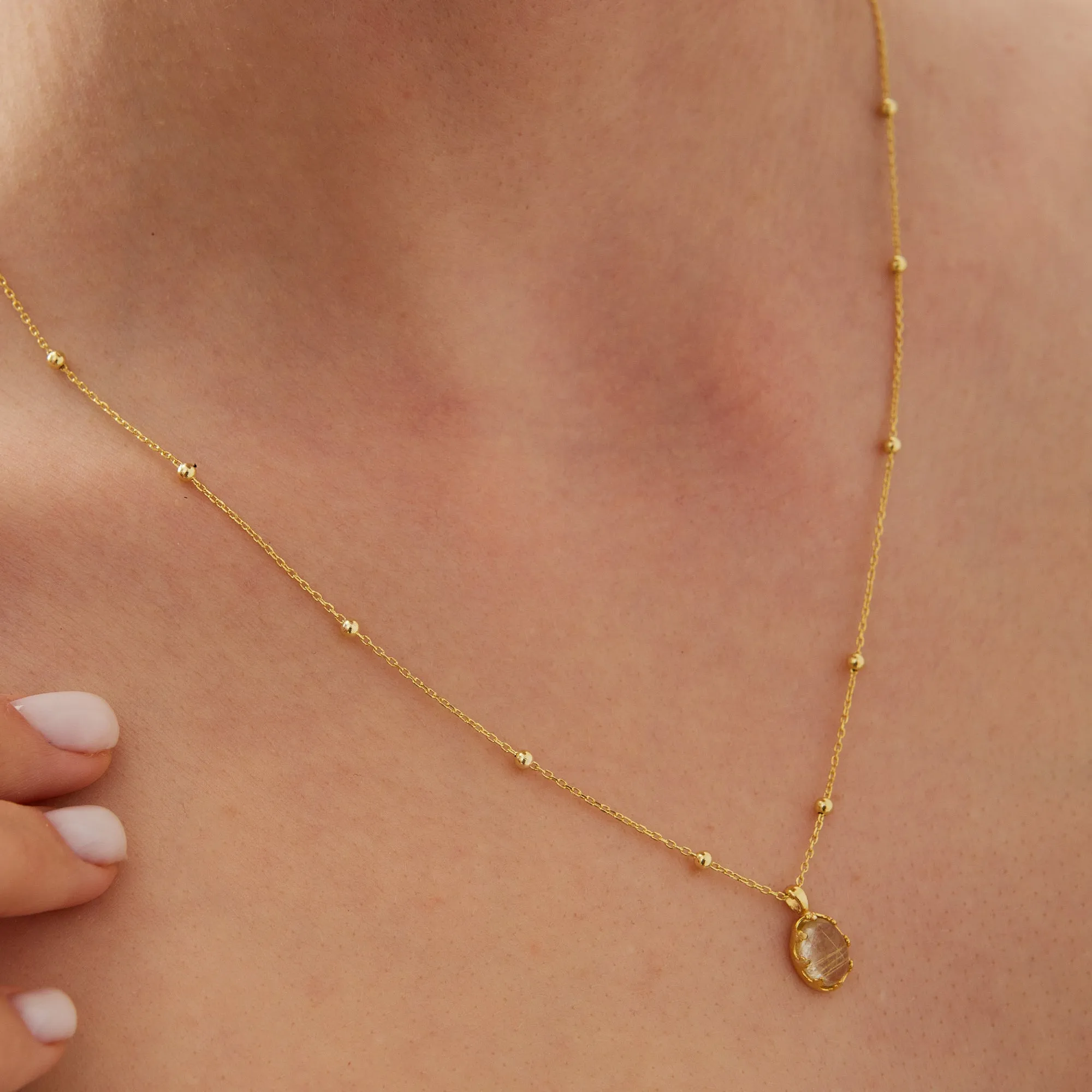 Moonstone Sterling Silver Pendant Necklace With Beaded Chain sold by Spero London product image thumbnail 4