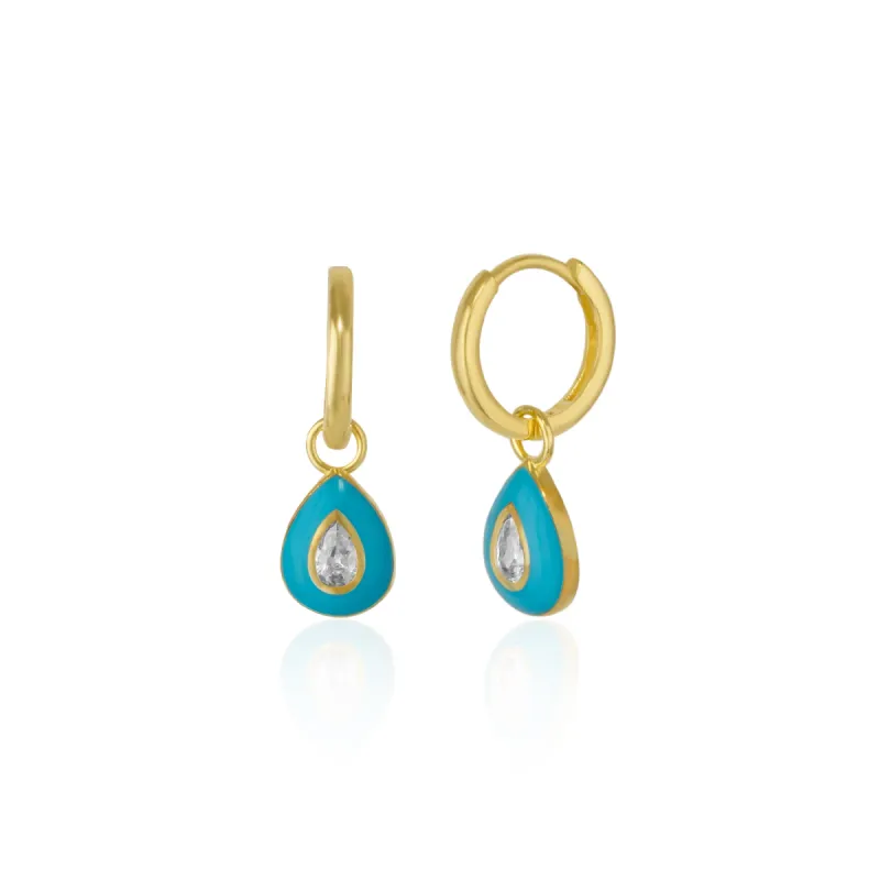 Enamelled Jewelled Sterling Silver Drop Hoop Earrings sold by Spero London