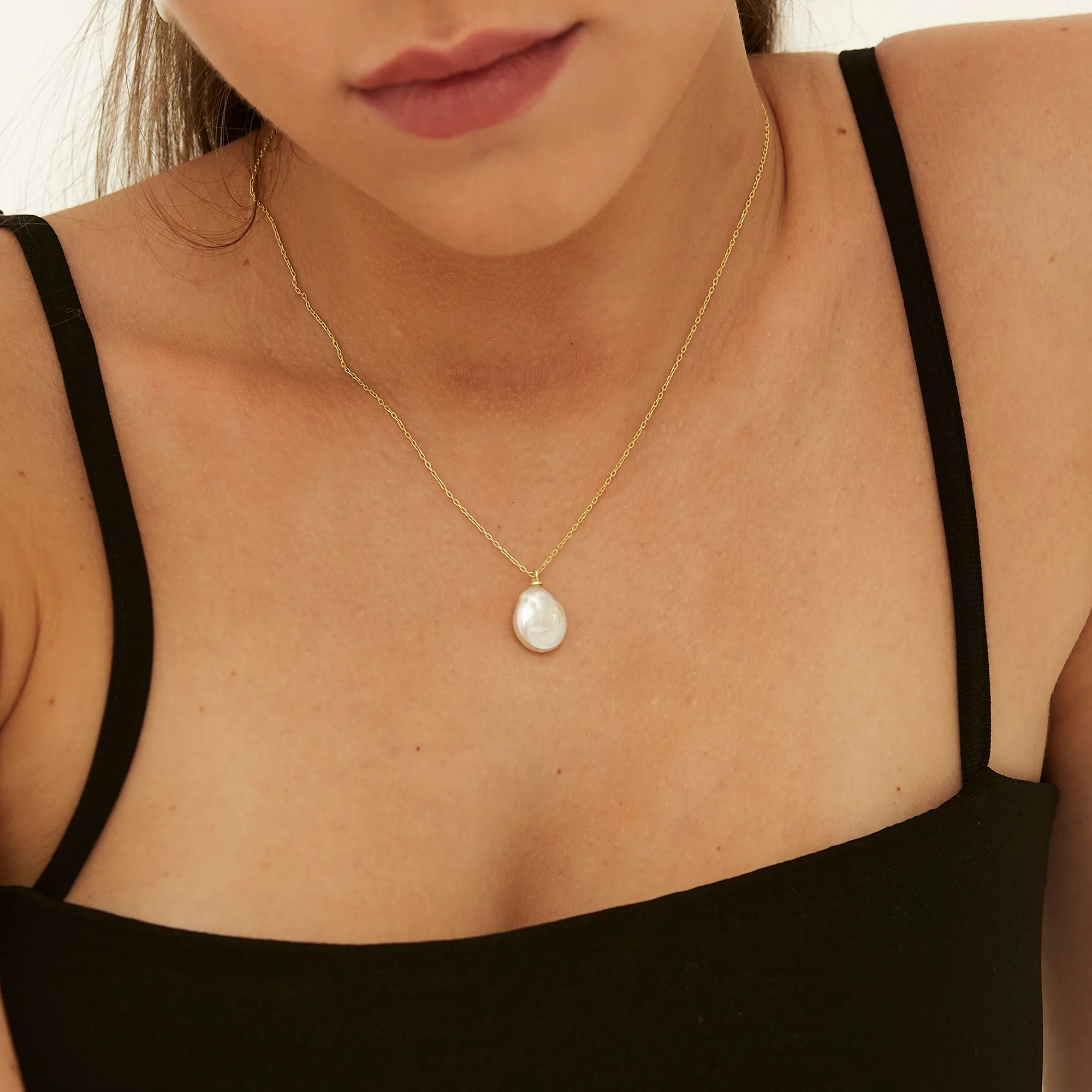 Baroque Flat Pearl Pendant Necklace Sterling Silver sold by Spero London product image thumbnail 4
