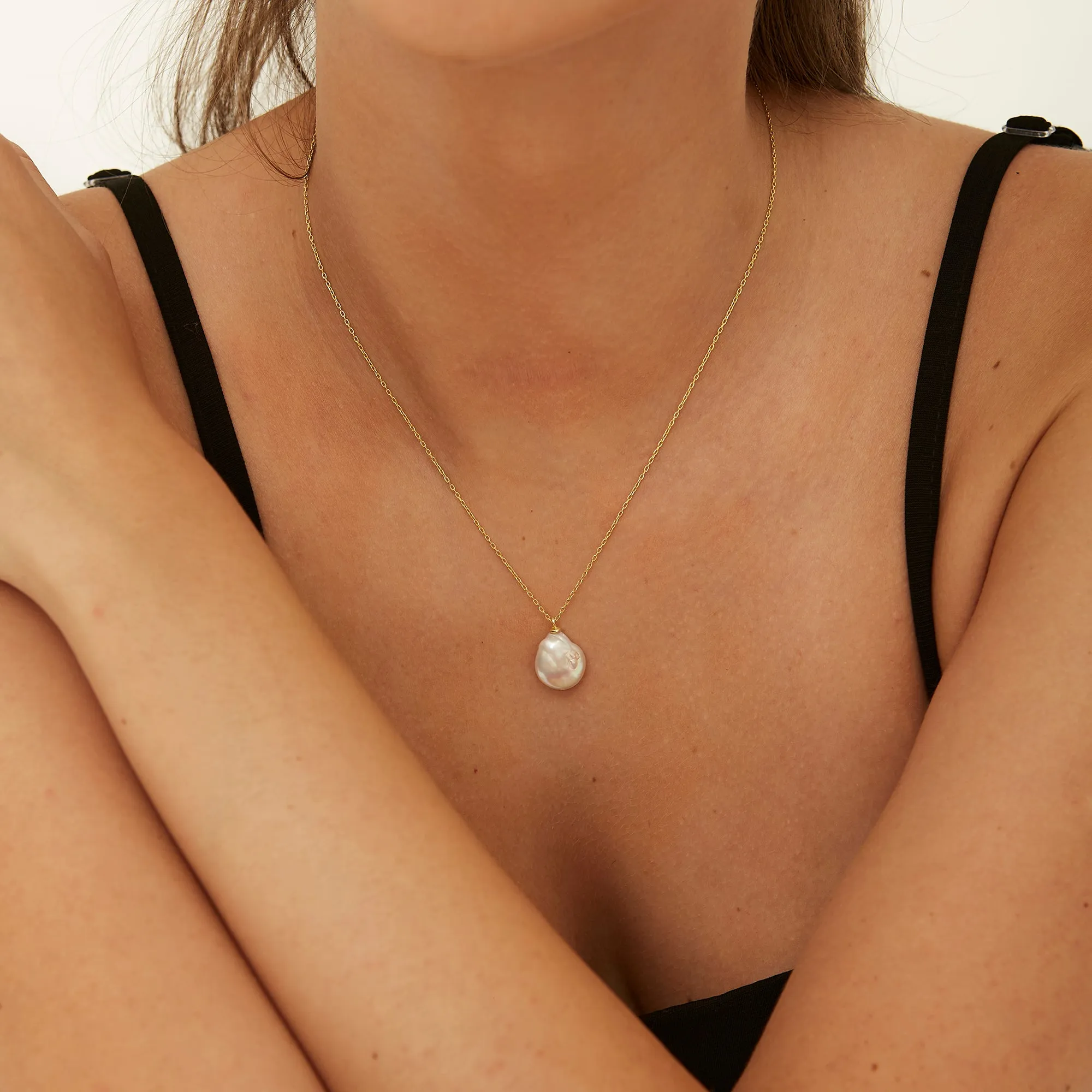 Baroque Flat Pearl Pendant Necklace Sterling Silver sold by Spero London product image thumbnail 2